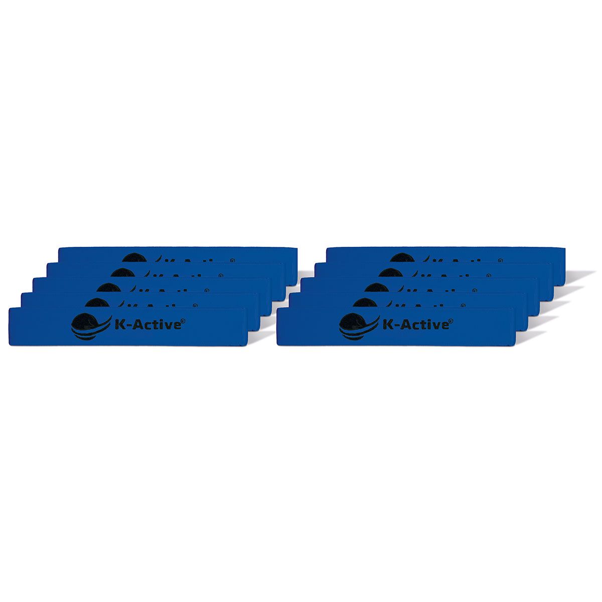 Blaue K-Active MiniBands, gestapelt. Logo und Schriftzug 'K-Active' sichtbar. Mehrere Stapel, rechteckige Form.