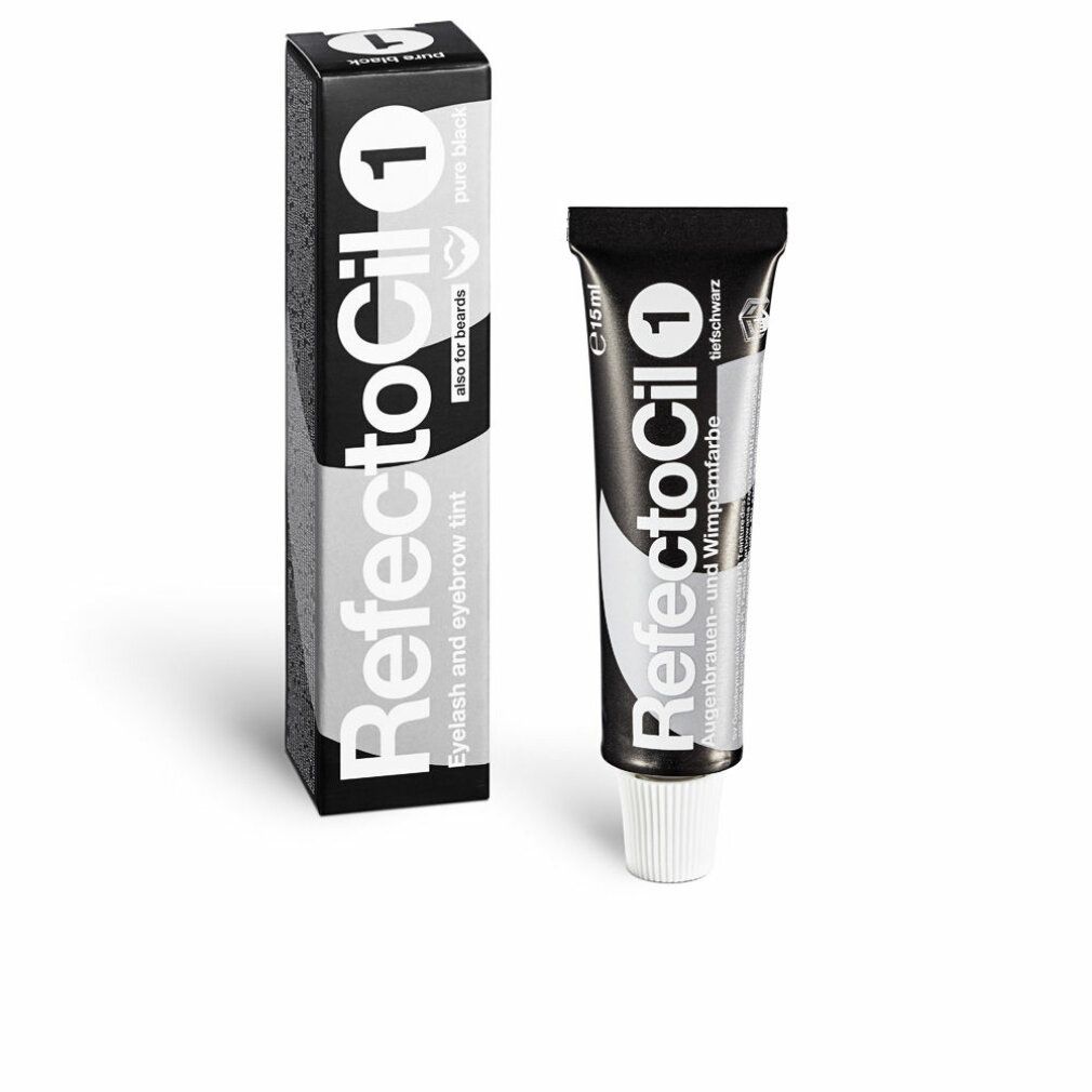 Schwarze Tube und Schachtel mit Produktnamen und Aufschrift "also for beards". Augenbrauen- und Wimpernfarbe.
