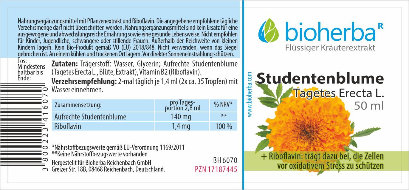 Bioherba Studentenblume  Tagetes Erecta L.  Tropfen  Tinktur Extrakt