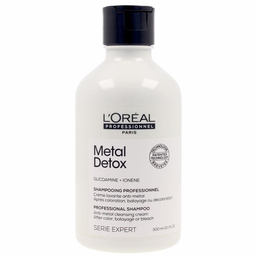 L'Oréal Professionnel Metal Detox Shampoo, 300ml. Weiße Flasche mit schwarzem Deckel. Serie Expert.