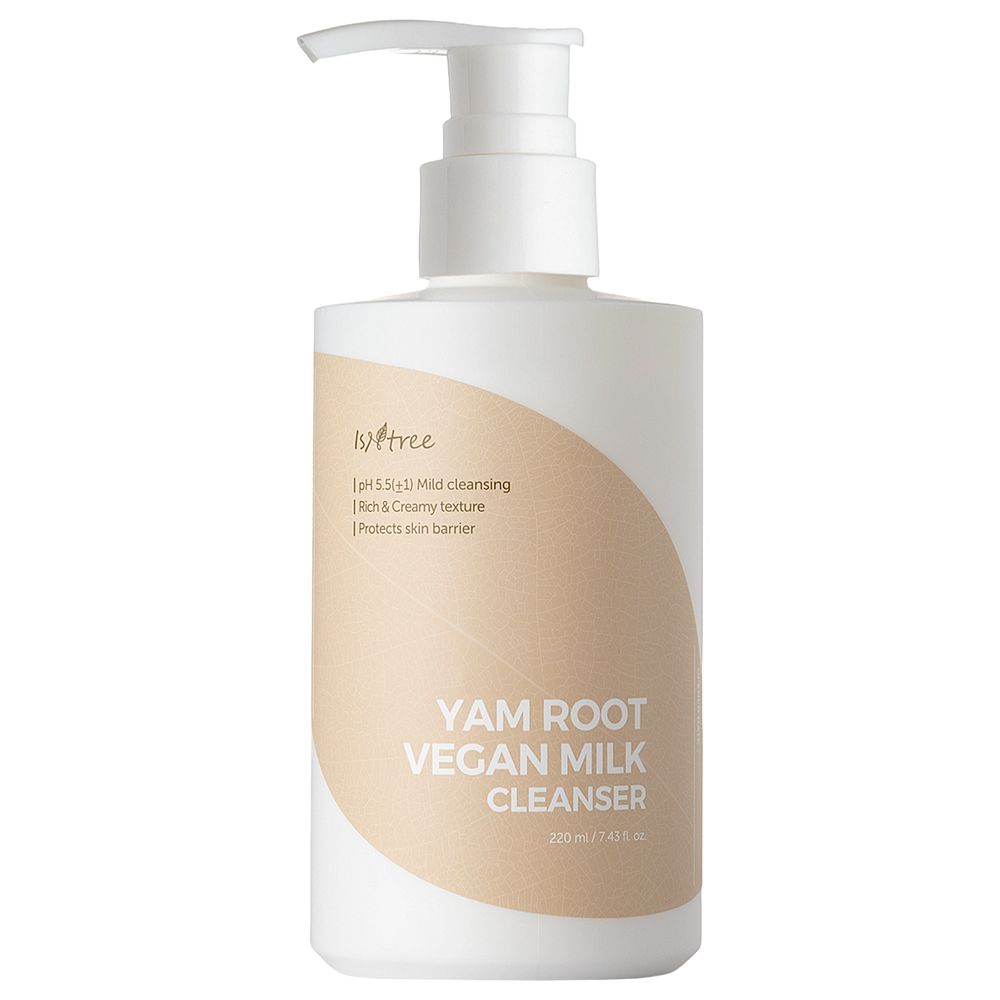 Weiße Pumpflasche mit ISNTREE Yam Root Vegan Milk Cleanser. Enthält 220 ml.