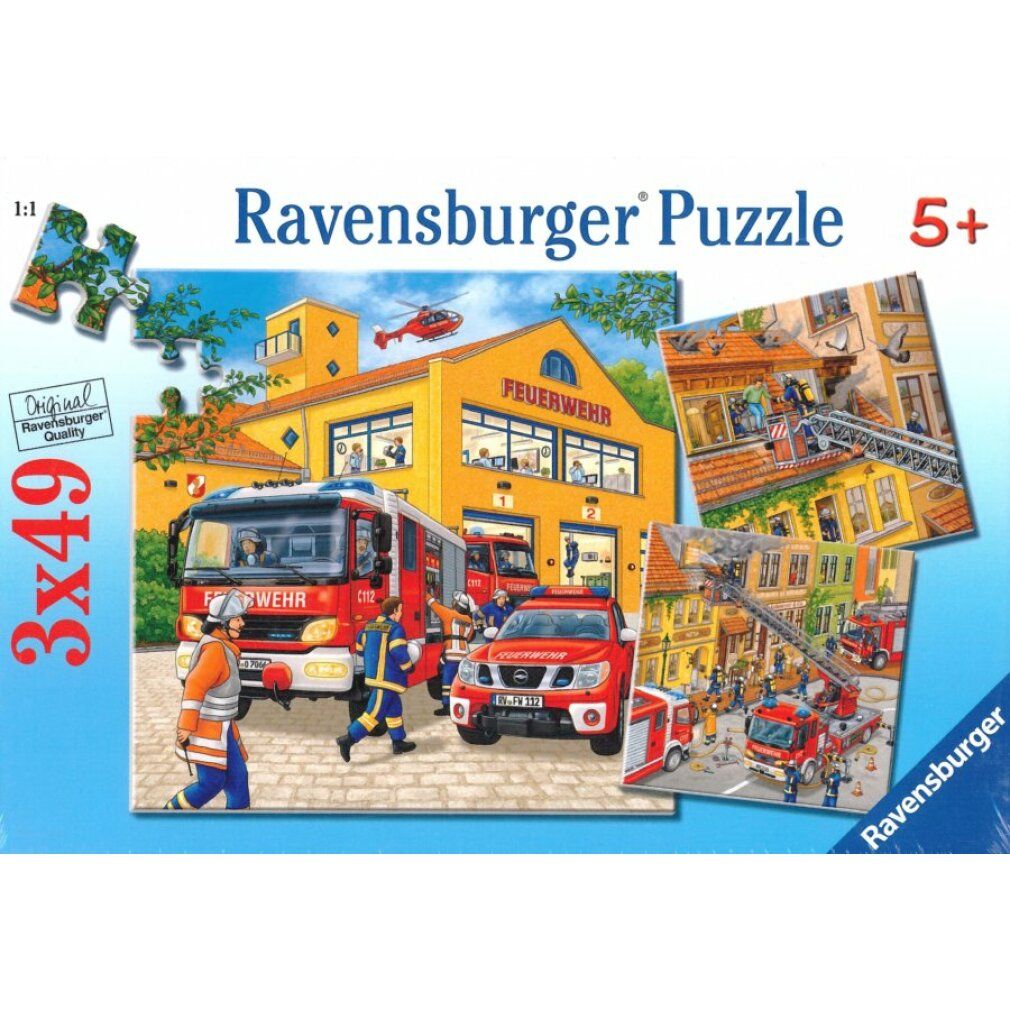 Puzzle 3x49 Teile Feuerwehreinsatz ab 5 Jahre 3 Puzzles inklusive Mini-Postern als Vorlagen
