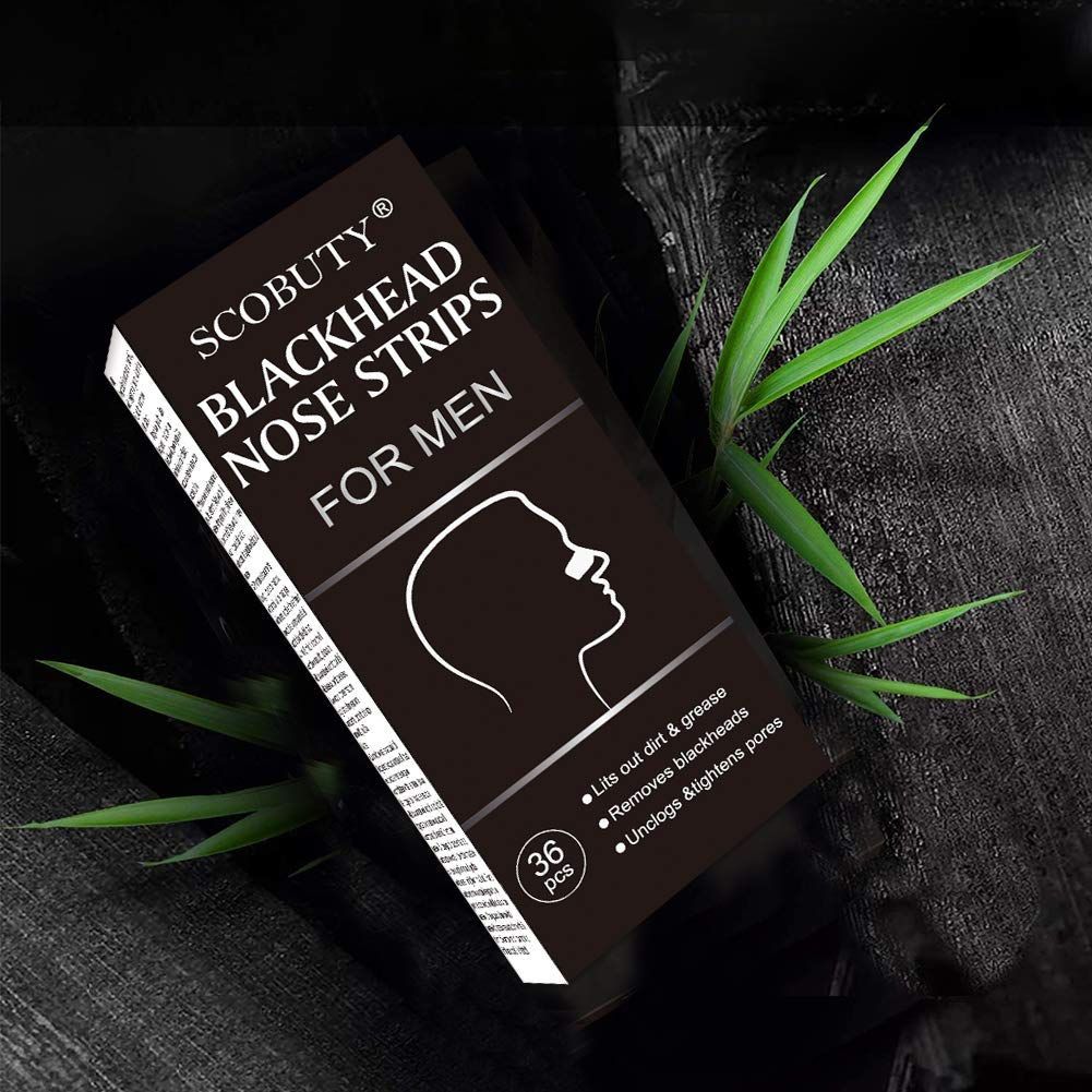 Verpackung mit Nasenstreifen. Marke: SCOBUTY. Für Männer. 36 Stück. Mit grünen Blättern dekoriert.