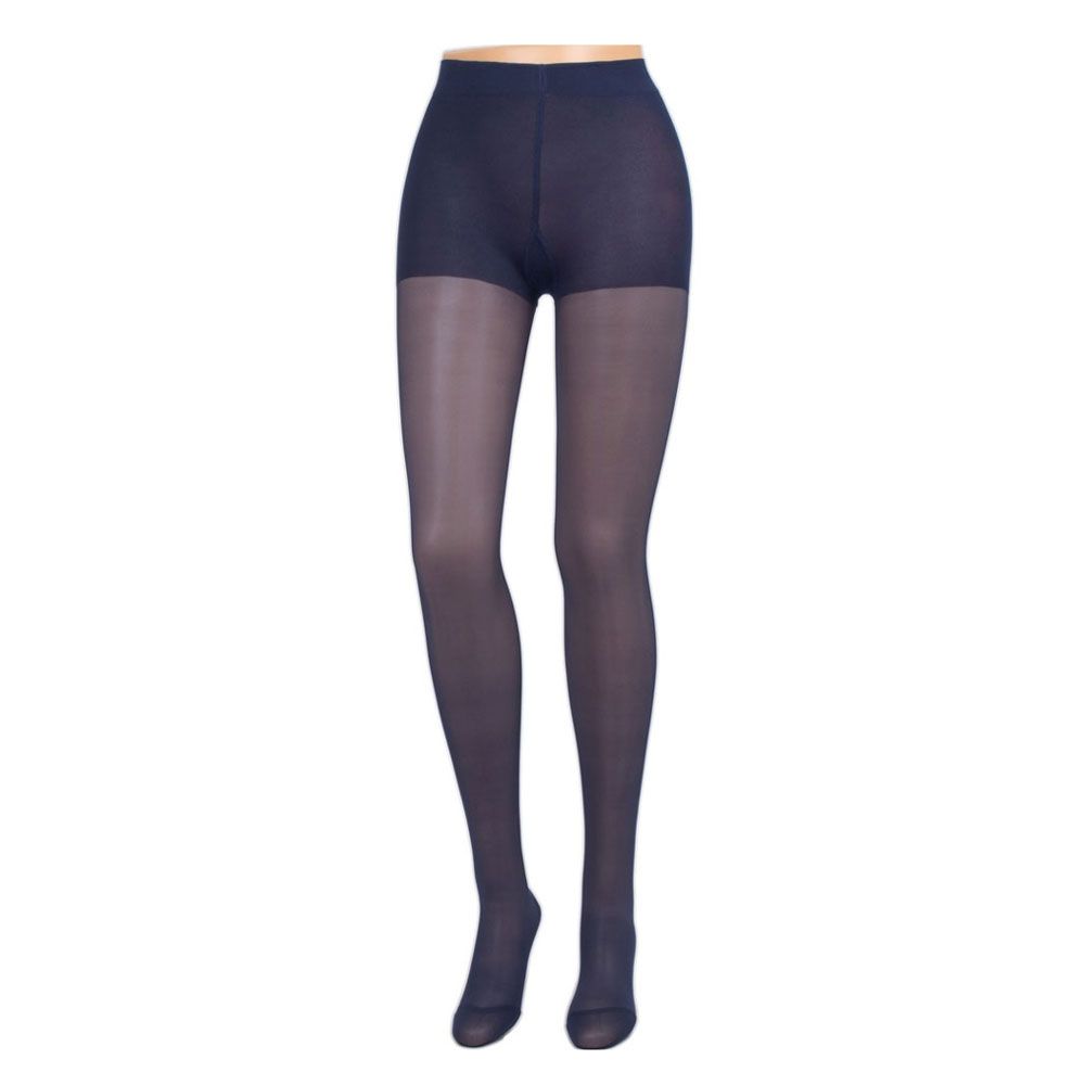 Eine dunkelblaue Strumpfhose aus 70 DEN Material auf einer Mannequin-Figur.