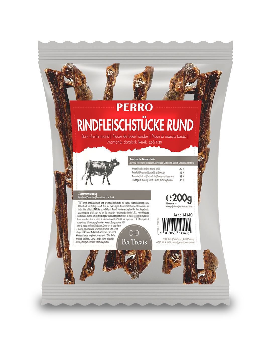 PERRO Rindfleischstücke rund - mitteharter Kauartikel für Hunde