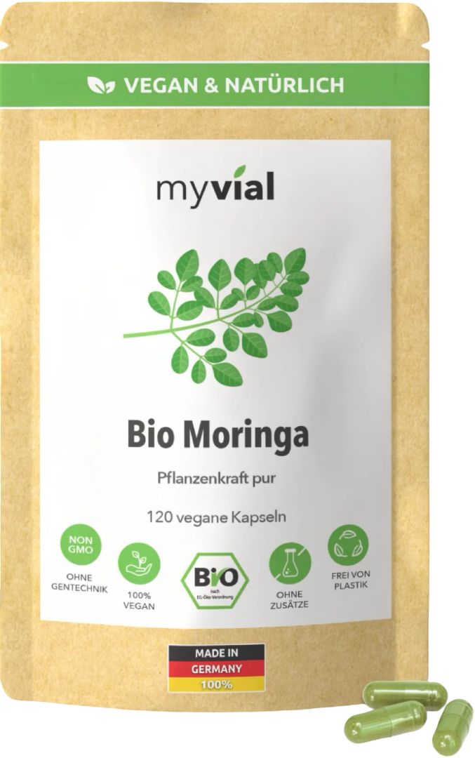 myvial® Bio Moringa Kapseln - Blattpulver aus Moringa Oleifera - 800 mg hochdosiert