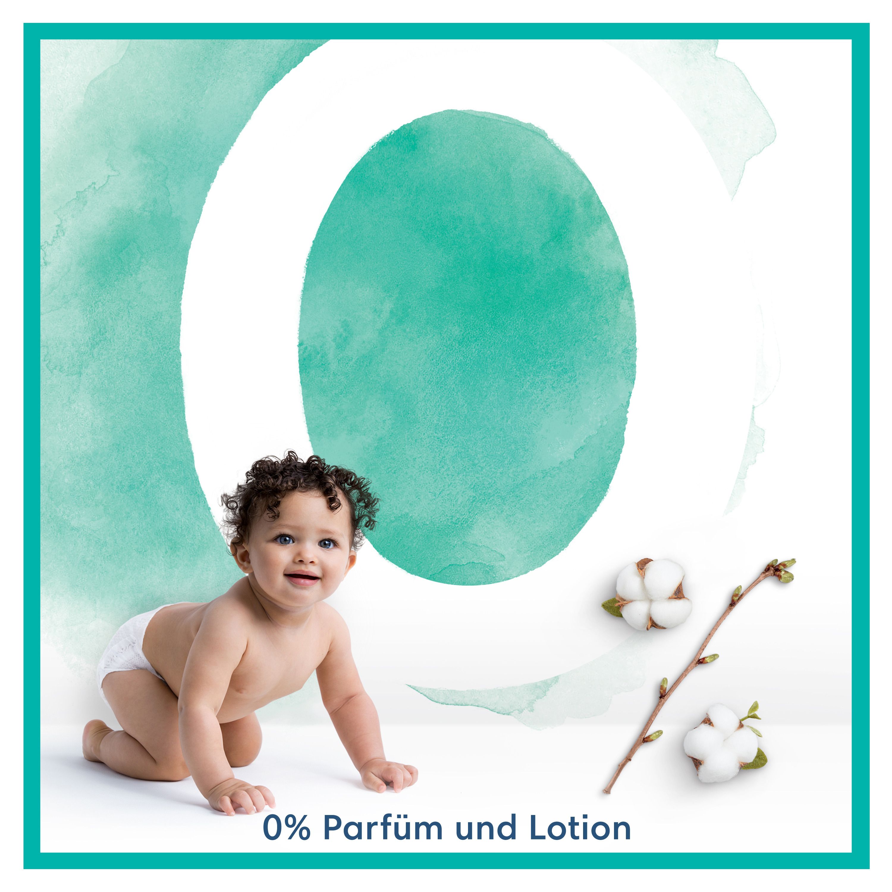 Pampers Harmonie Windel Größe 1 (2-5 kg) mit Urin-Indikator und Hasenmotiv.