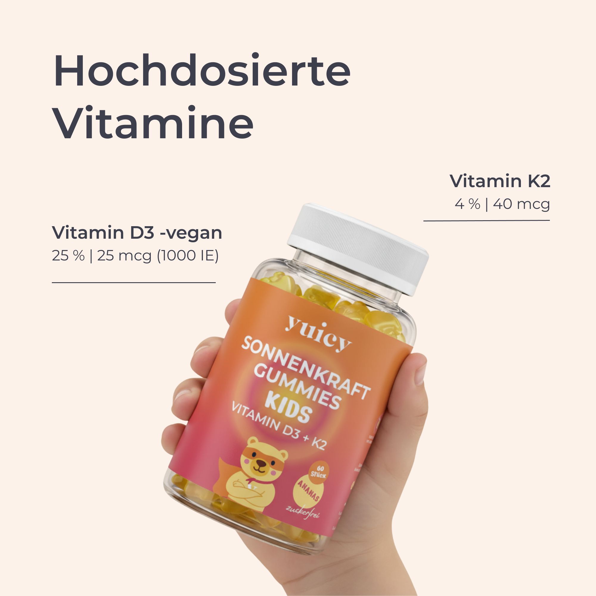 yuicy® Kids Sonnenkraft – Vitamin D3 + K2 Gummibärchen für Kinder