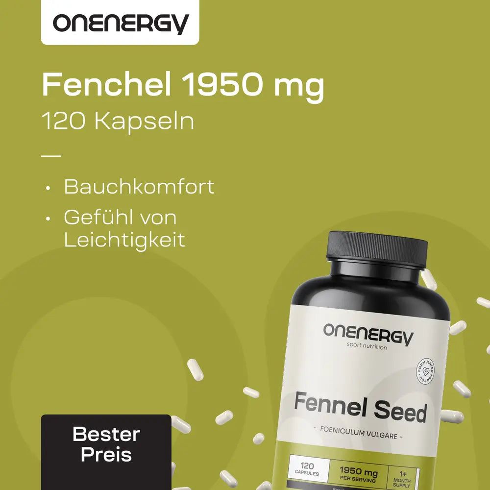 ONENERGY Fenchelsamen-Dose, 120 Kapseln. Für Bauchkomfort und ein Gefühl von Leichtigkeit.