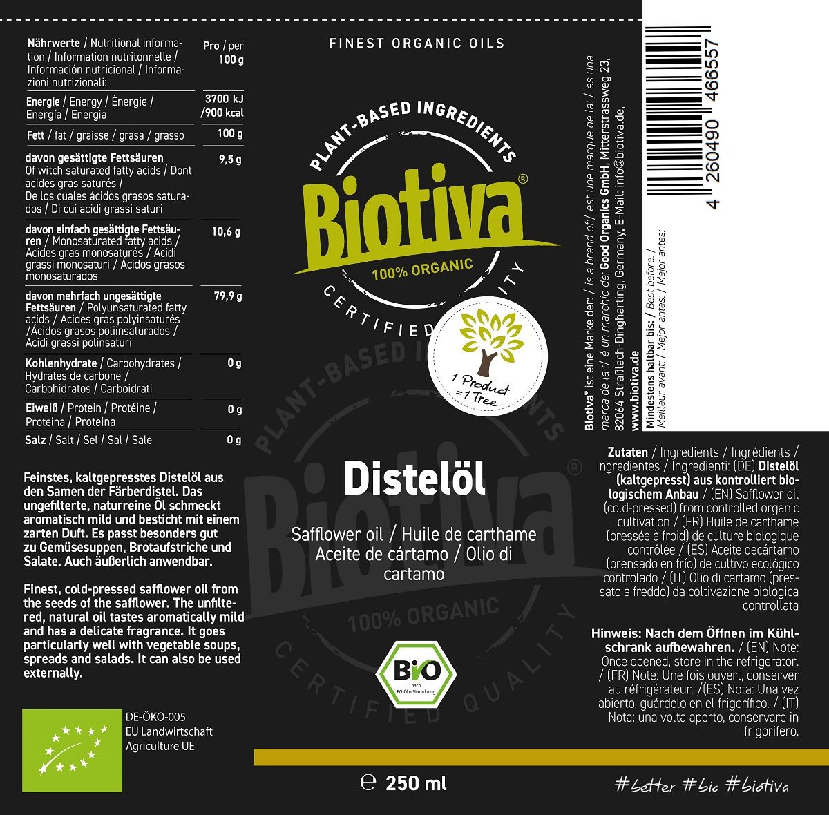 Biotiva Distelöl kaltgepresst Bio
