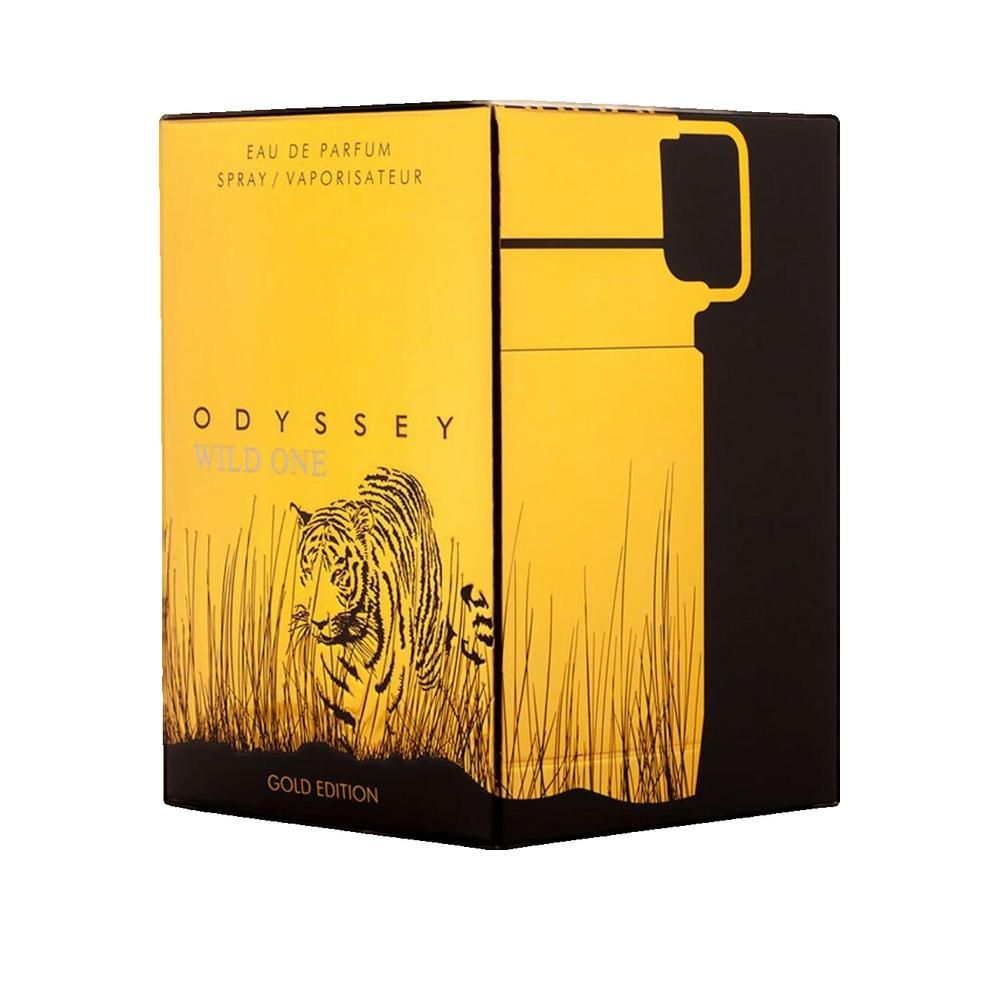 Goldene Verpackung mit schwarzem Hintergrund. Aufschrift: ODYSSEY WILD ONE GOLD EDITION. Abbildung eines Tigers im Gras.