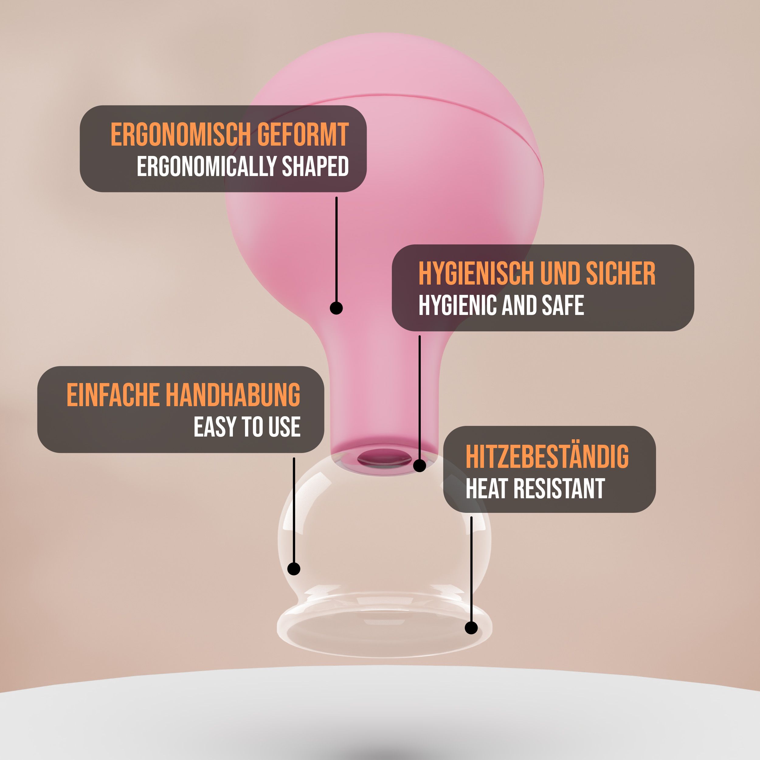 Pulox Schröpfgläser aus Echtglas mit Saugball - Set Duo klein in Pink: 25mm, 32mm