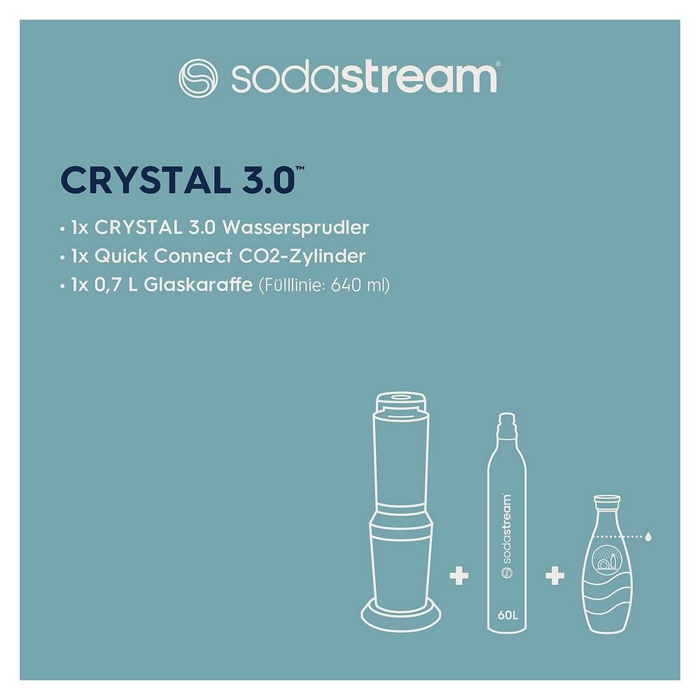 SodaStream Crystal 3.0 Titan Wassersprudler mit QC CO2-Zylinder und 3x Glaskaraffe