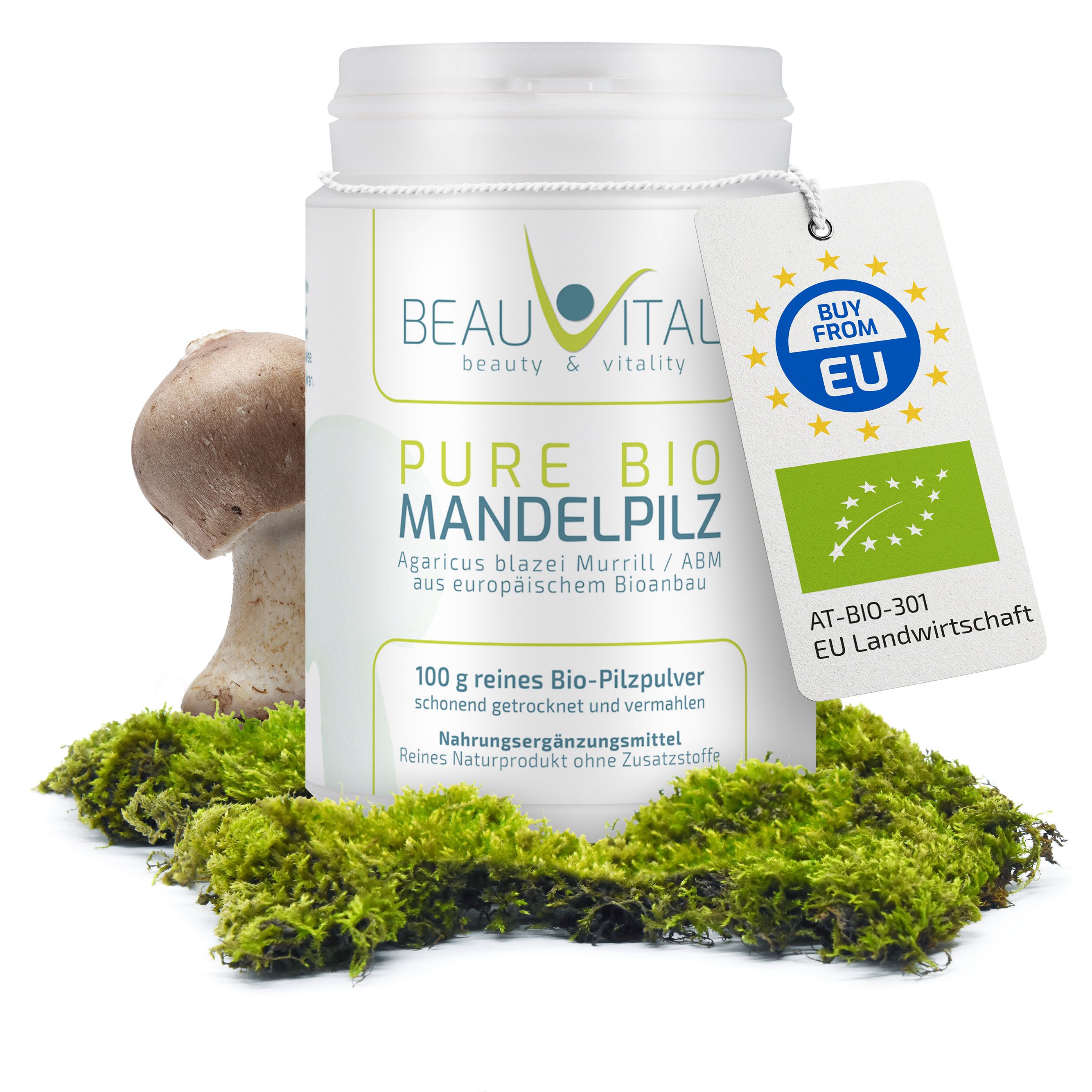 BEAUVITAL® Pure Bio Mandelpilz Pulver, (Agaricus blazei Murrill) aus EU-Anbau