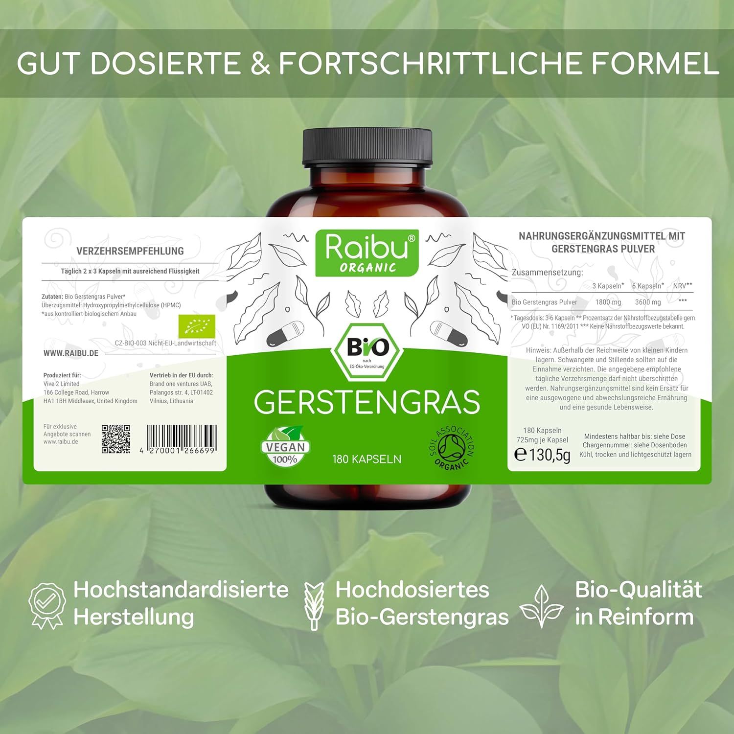 Raibu BIO Gerstengras Kapseln Hochdosiert