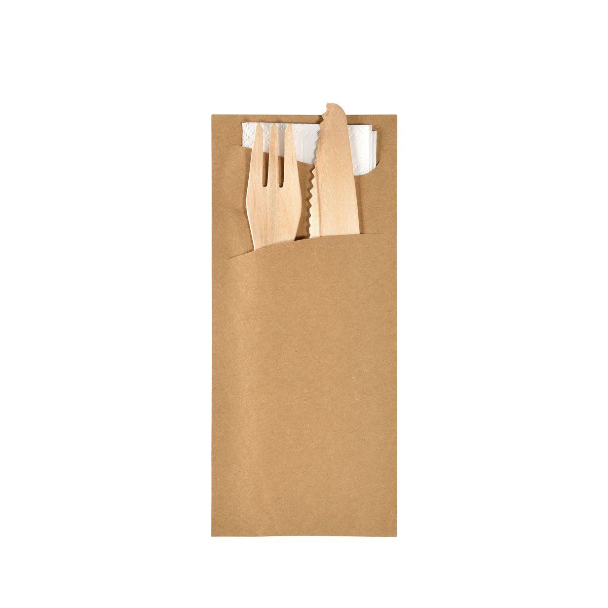 Sacchetto Zelltuch mit Holzbesteck 190 x 85 mm Besteck EcoBrown/weiß 50 St Tücher