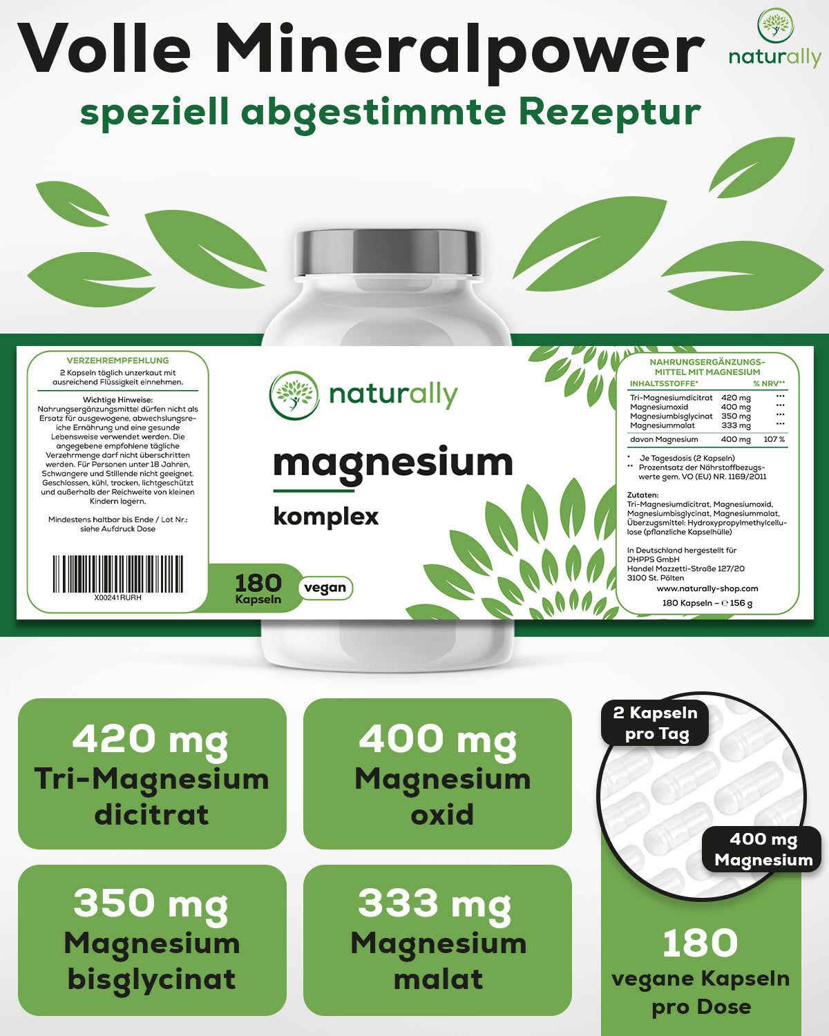 naturally Magnesium Komplex | 4-fach Komplex für optimale Aufnahme, hochdosiert