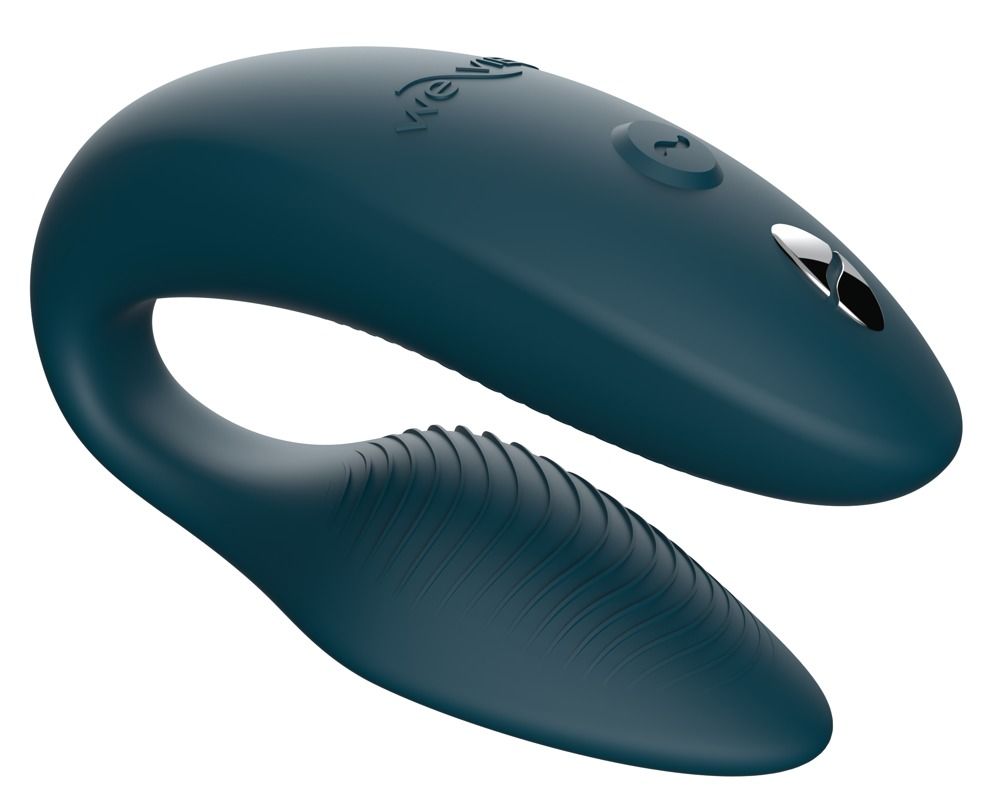 Dunkelgrünes We-Vibe Sync2-Produkt. U-förmiges Design mit geriffelter Oberfläche. Oberseite mit Knöpfen.