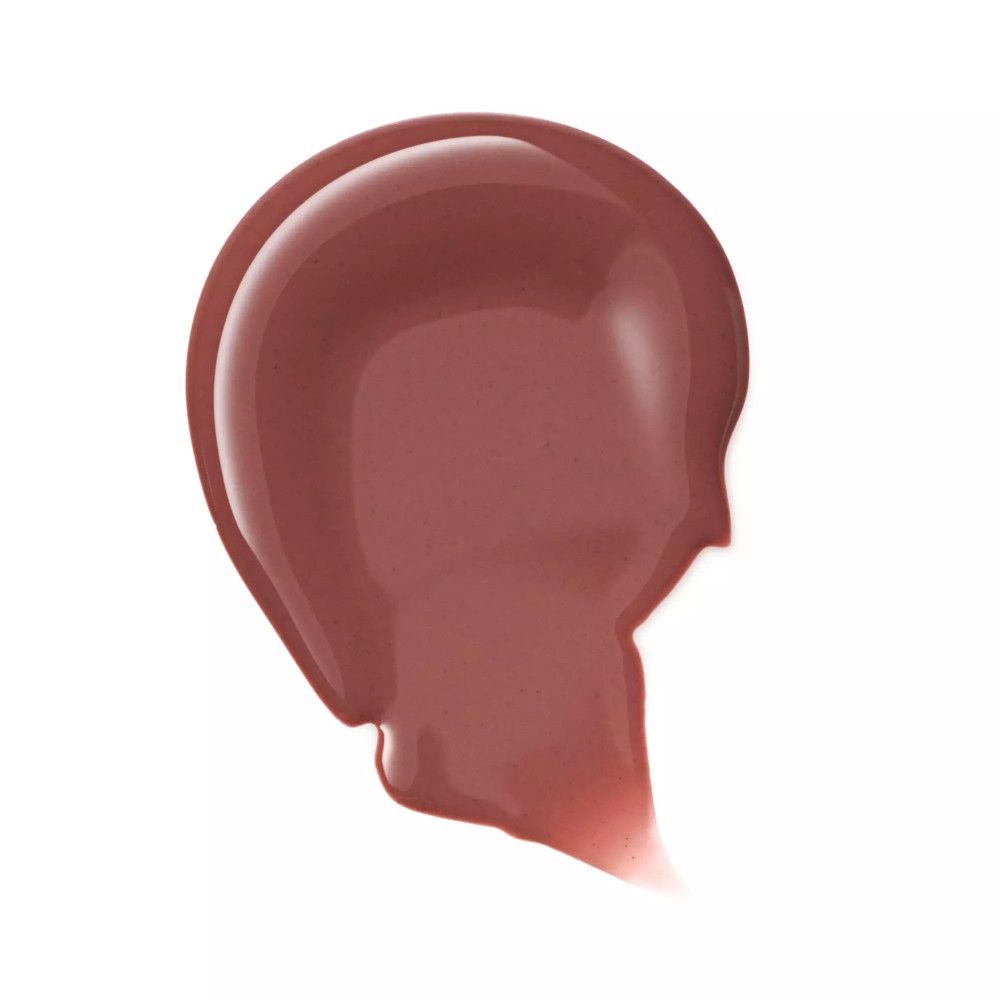 Klecks Lipgloss. Rosafarbene, glänzende Textur. Der Klecks hat eine abgerundete Form mit einem kleinen Ausläufer.