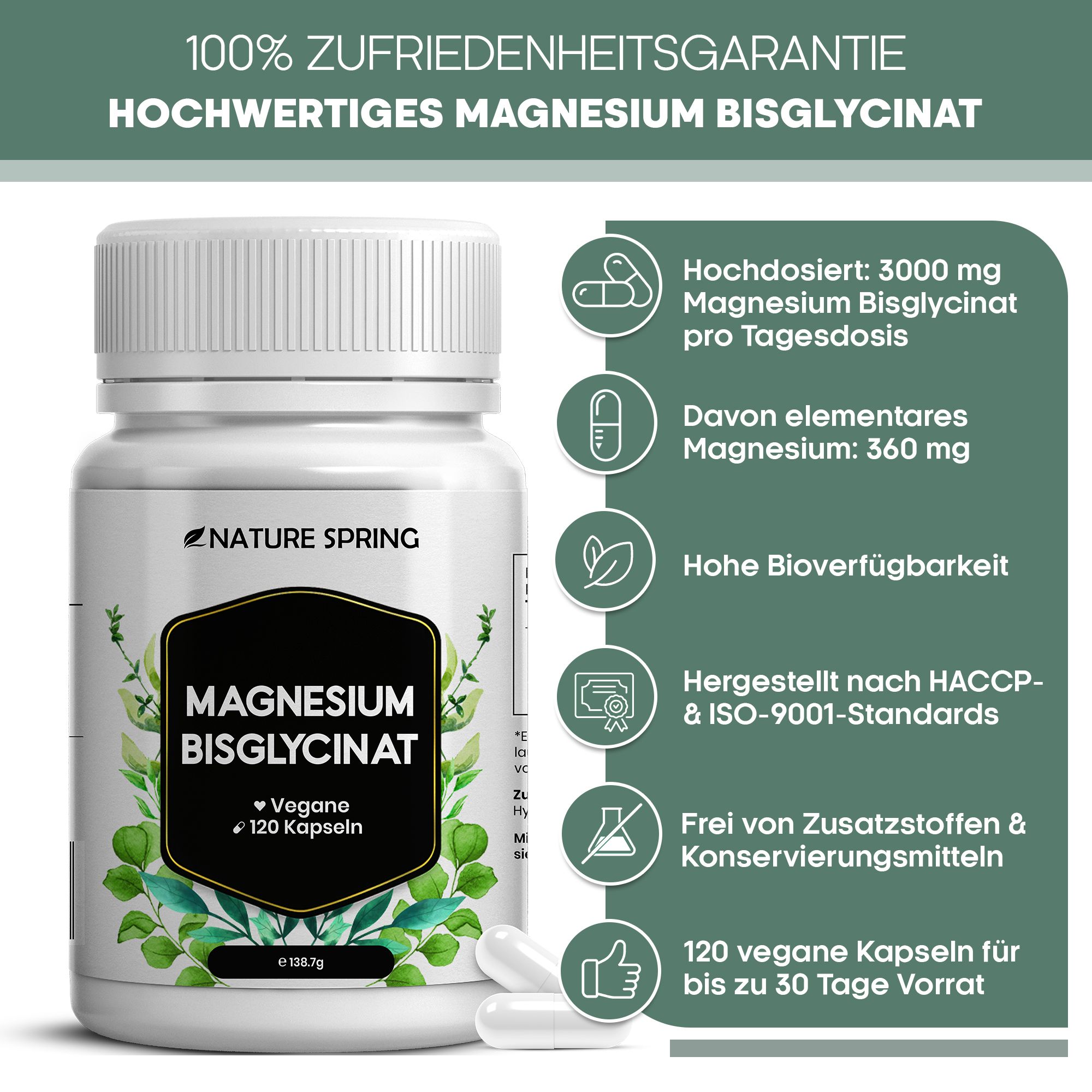 Magnesium Bisglycinat hochdosiert, vegan
