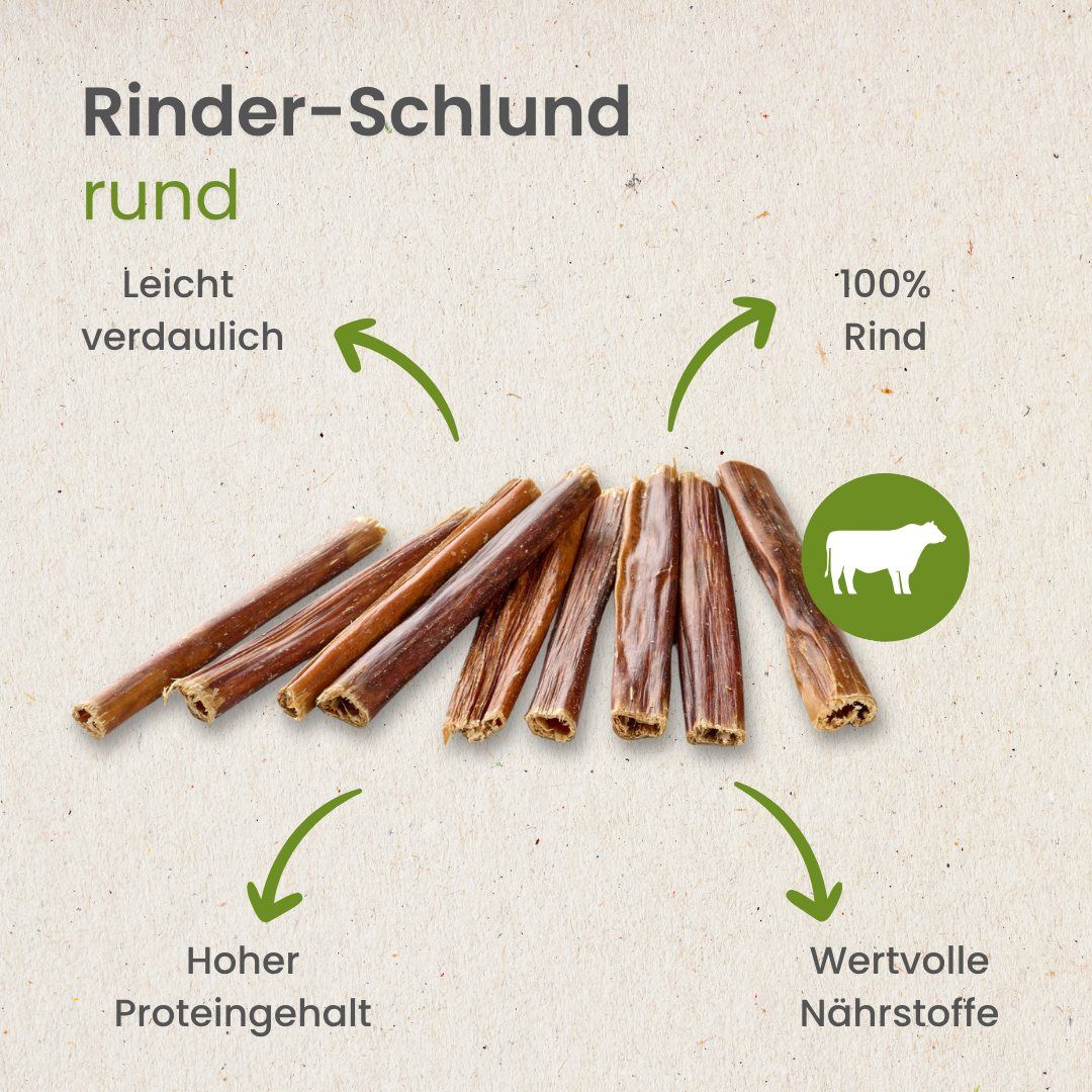 Rinderlungen-Sticks mit Informationen zu Verdauung, Protein und Nährstoffen.