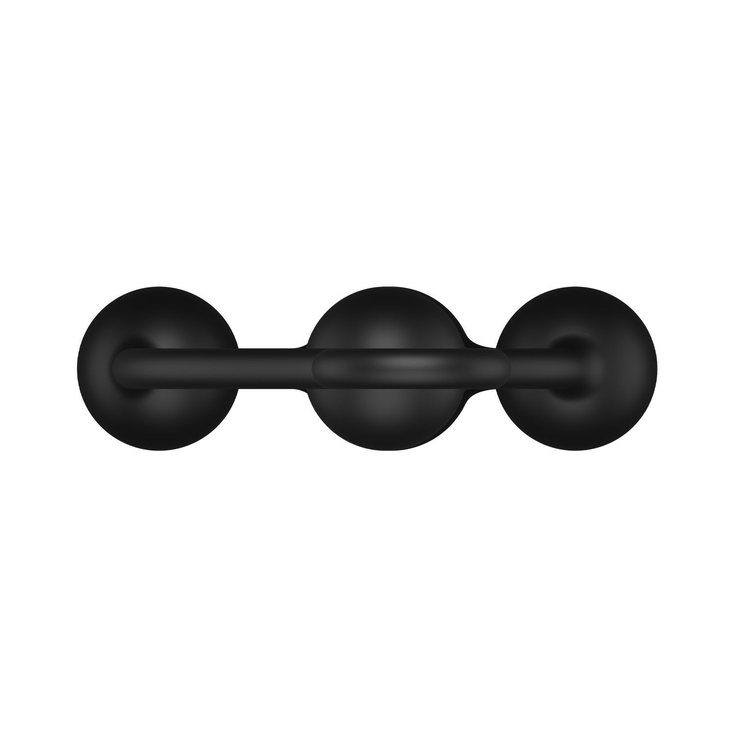 Schwarze Analperlen mit 3 Kugeln, horizontale Ansicht.