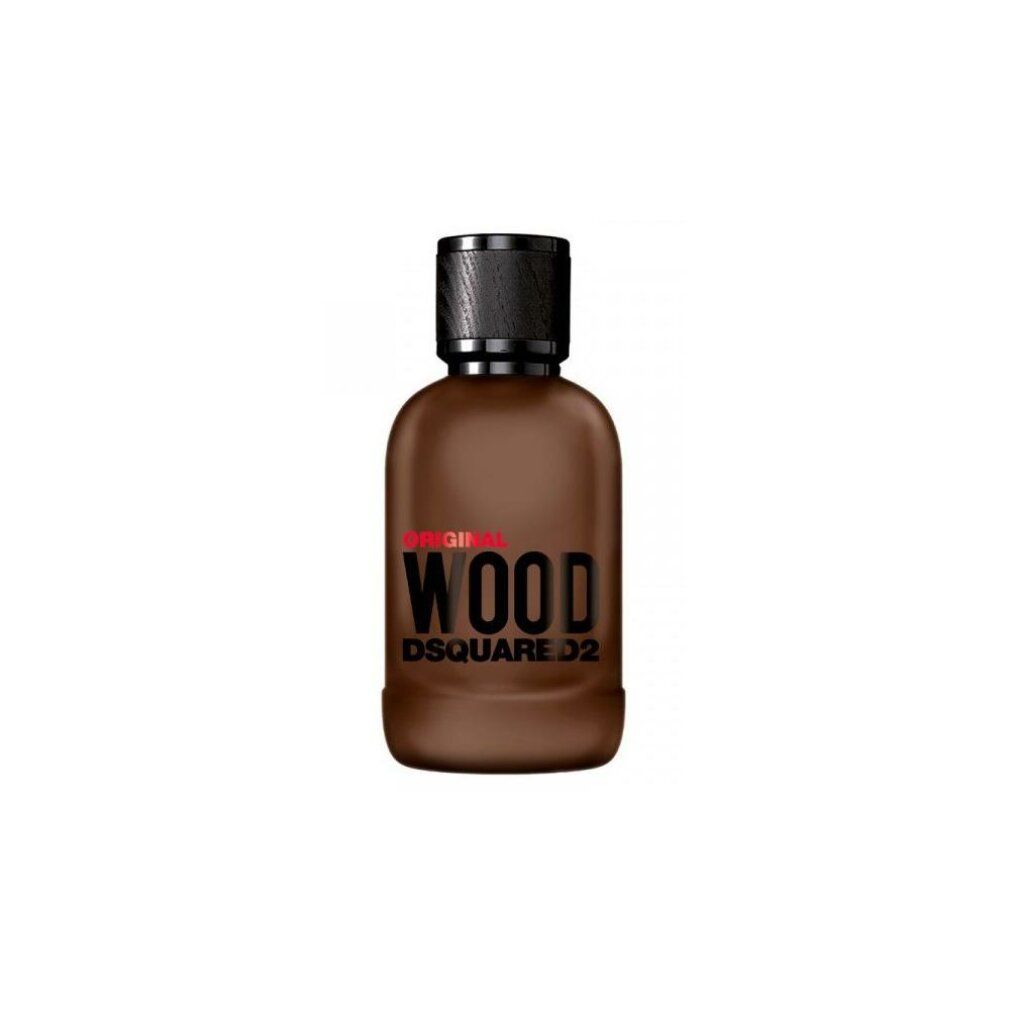 Dsquared2 Wood Original Eau de Parfum Flakon mit strukturiertem schwarzem Verschluss.
