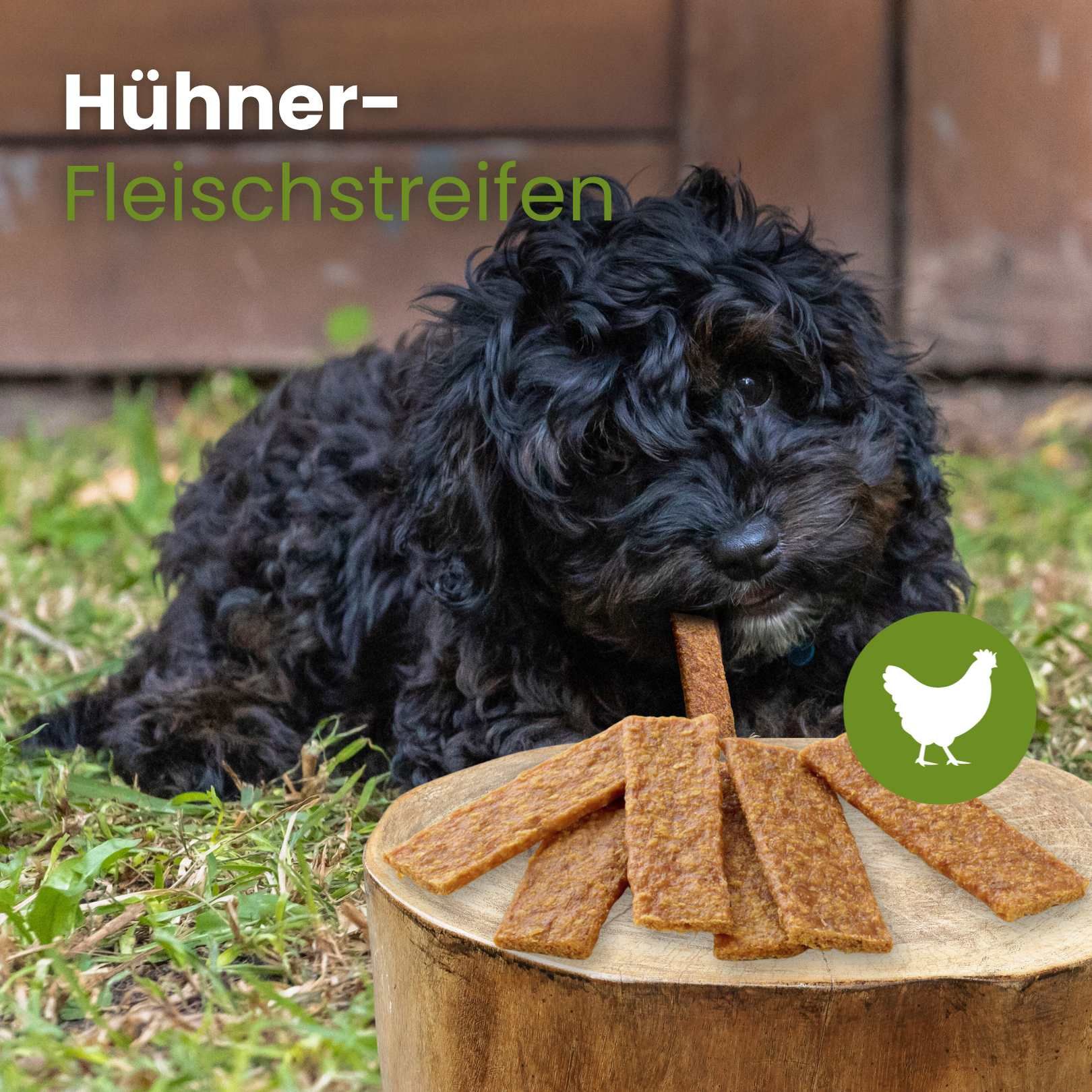 Hühner-Fleischstreifen, schonend getrocknet, 100% Huhn, hoher Proteingehalt.