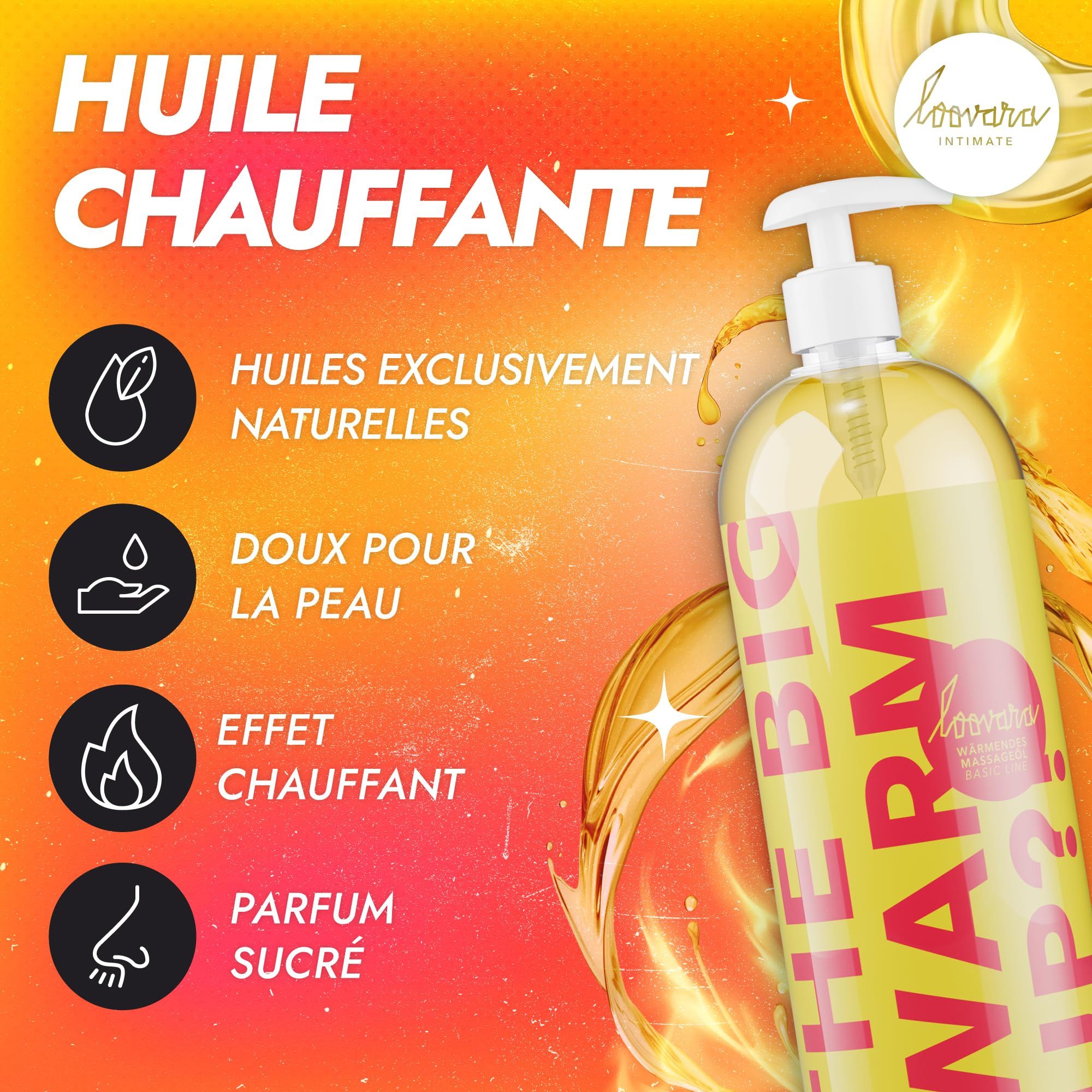 Loovara The Big Warm Up Massageöl: natürliche Öle, sanft zur Haut, wärmender Effekt, süßer Duft.