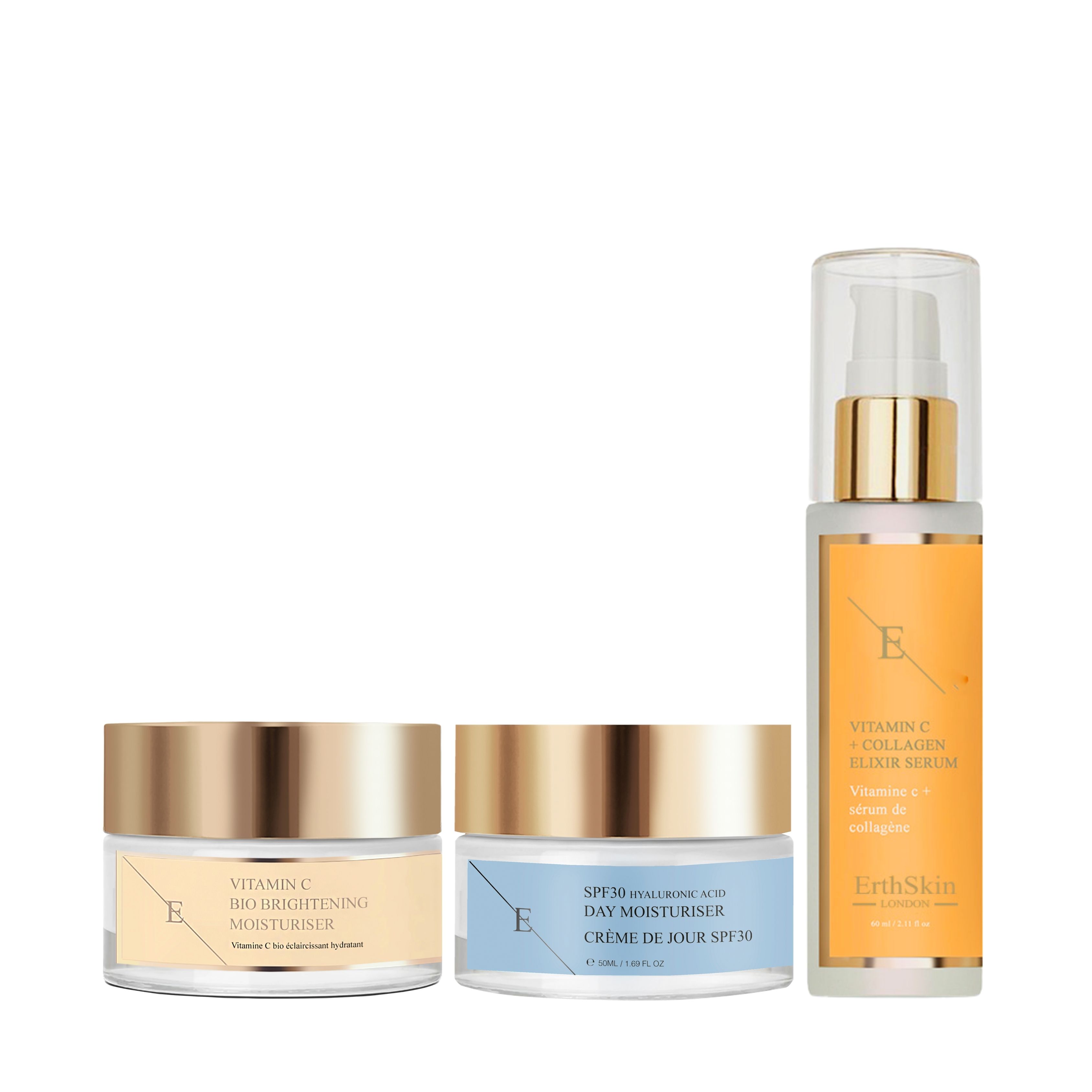 ErthSkin London VITAMIN C ELIXIER SERUM + Vitamin C Bio Brightening Moisturizer + SPF Tagescreme set