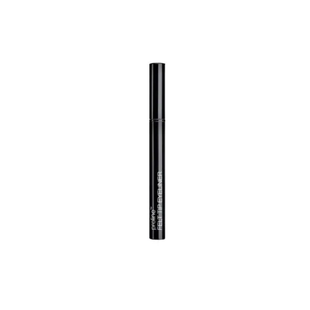 Schwarzer Eyeliner mit Filzspitze. Der Stift ist schwarz und hat den Schriftzug "proline FELT TIP EYELINER".