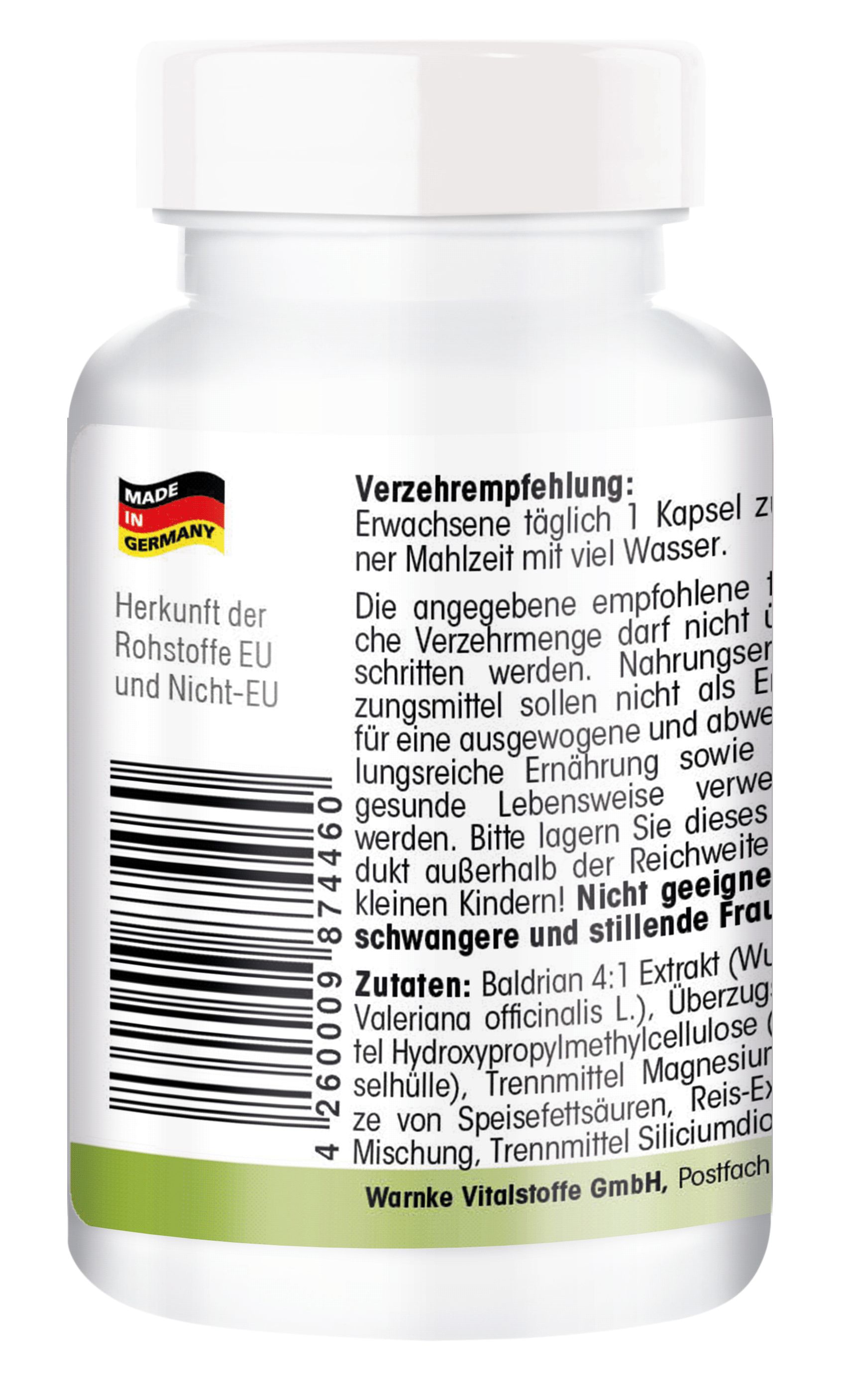 Warnke Vitalstoffe | Baldrian Kapseln 500mg