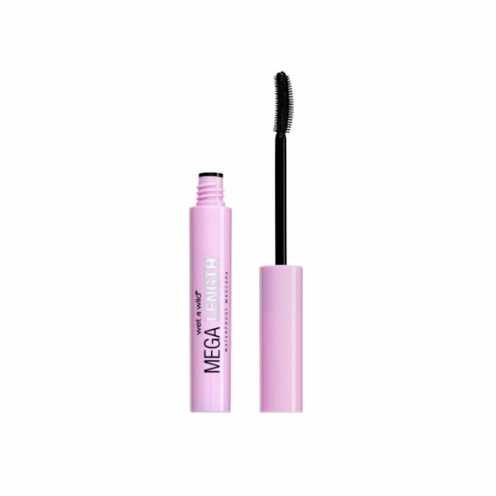 Rosa Mascara-Tube mit schwarzer Bürste. Aufschrift: Wet n Wild MEGA LENGTH Waterproof Mascara.