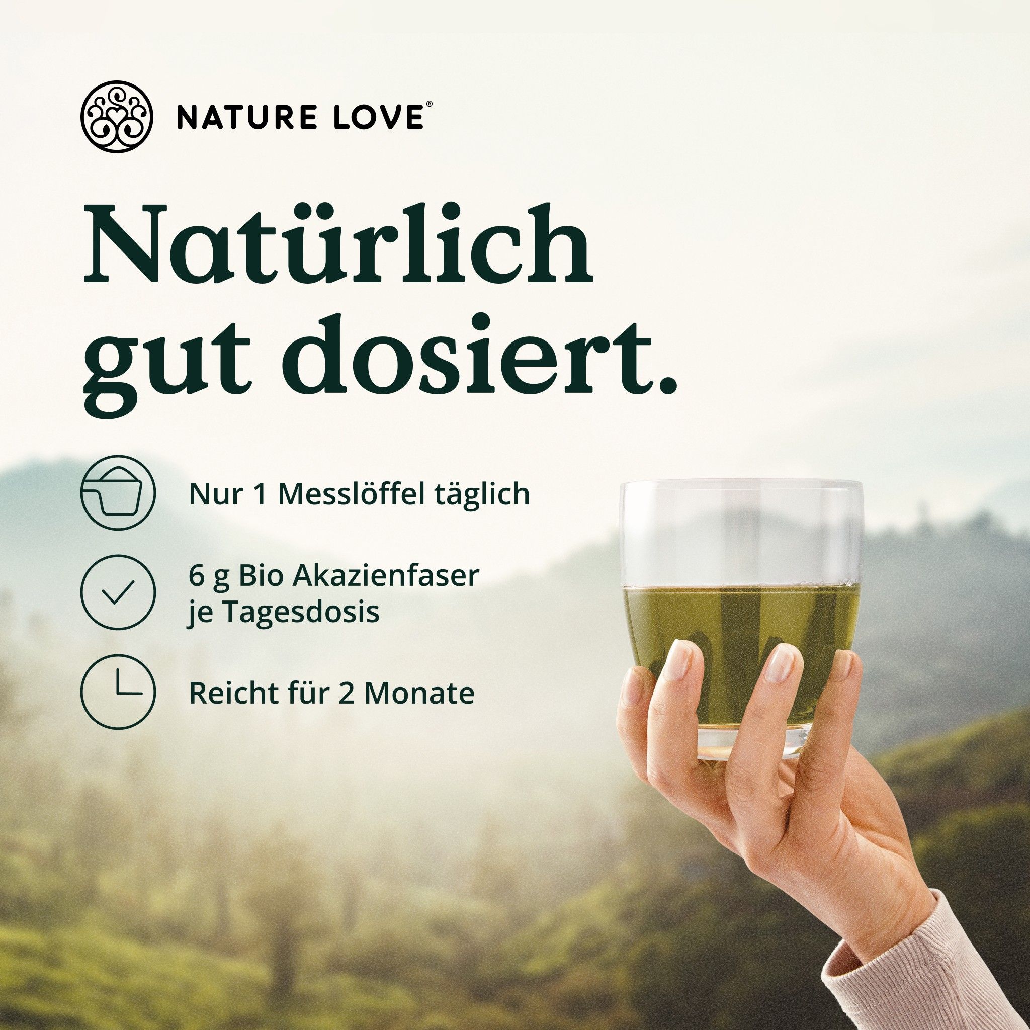 NATURE LOVE® Bio Akazienfaser Pulver – 360g – 80% Ballaststoffe, geschmacksneutral – 60 Portionen