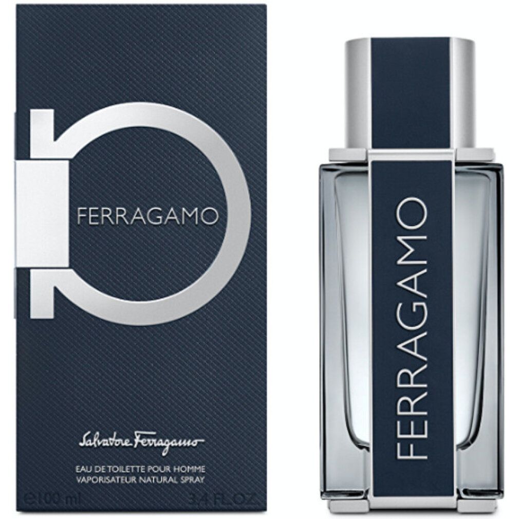 Ferragamo Pour Homme Eau de Toilette Flakon und Verpackung mit Gancini-Logo.