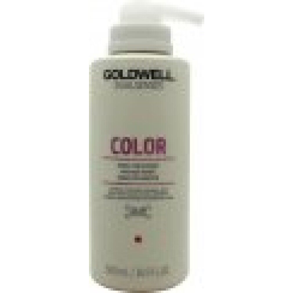 Weiße Flasche mit Pumpe. Aufschrift: GOLDWELL DUALSENSES COLOR. Text und rotes Quadrat. 500ml/16.9 fl.oz.