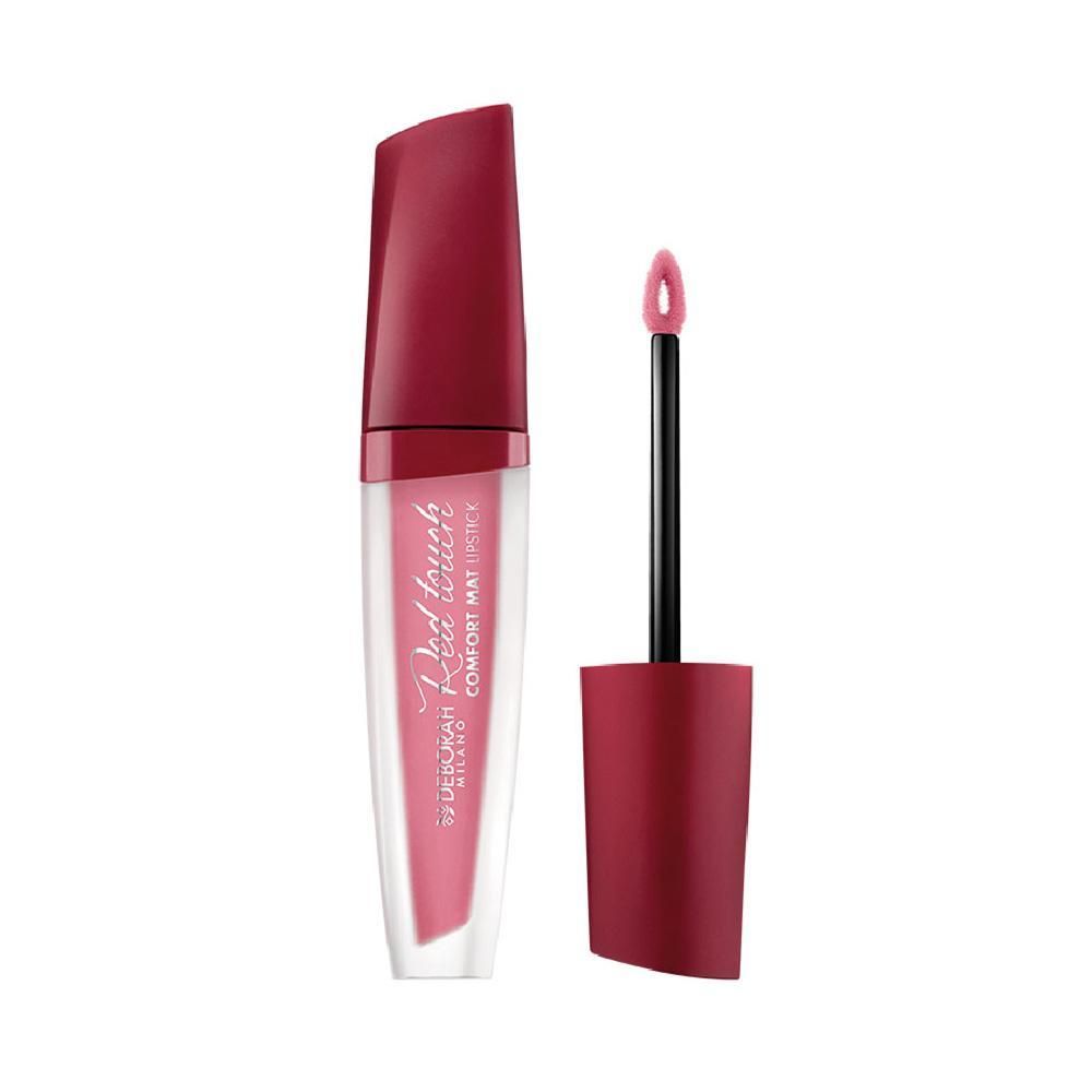 Lippenstift mit roter Kappe und Applikator. Aufschrift: Red Touch Comfort Mat Lipstick. Farbton 02.