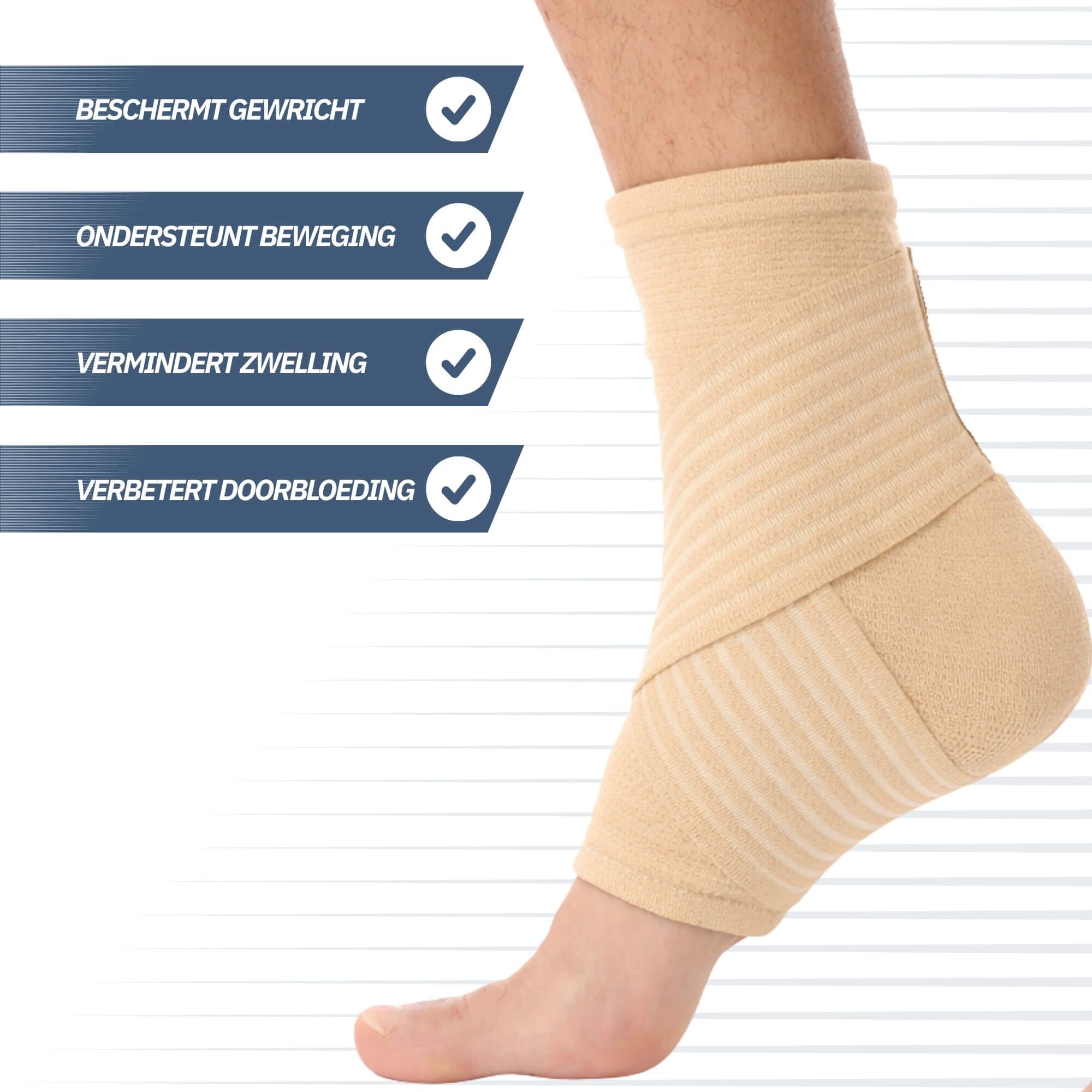 Beige Knöchelbandage, Einheitsgröße, mit der Aufschrift 'ONE SIZE FITS MOST'.
