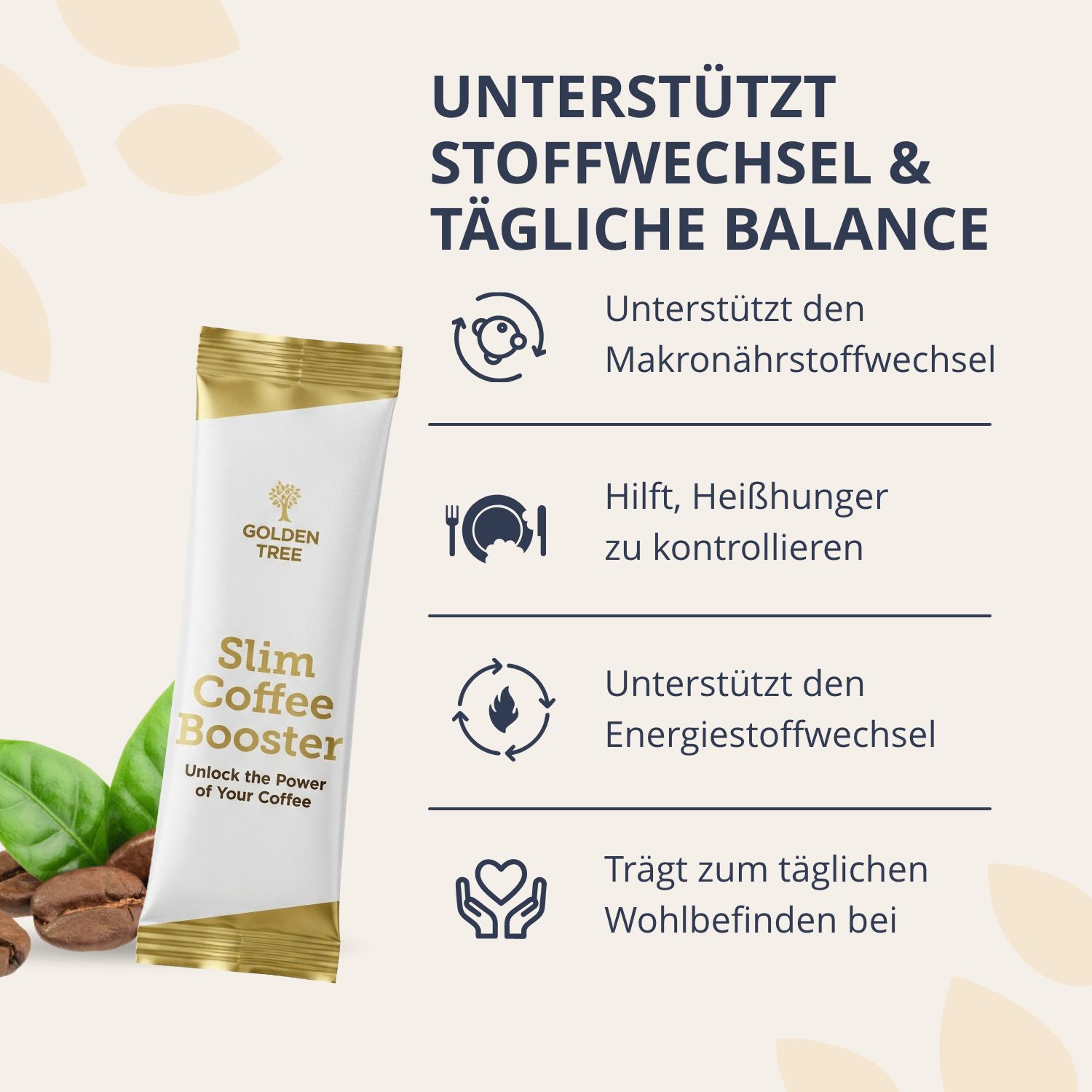 Golden Tree Slim Coffee Booster unterstützt Stoffwechsel & tägliche Balance.