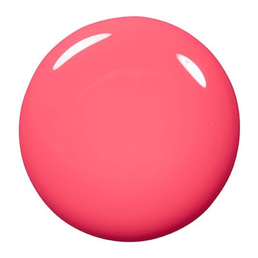 Ein runder Farbtropfen von Essie Nagellack in Cute As A Button, leuchtendes Korallenrosa.