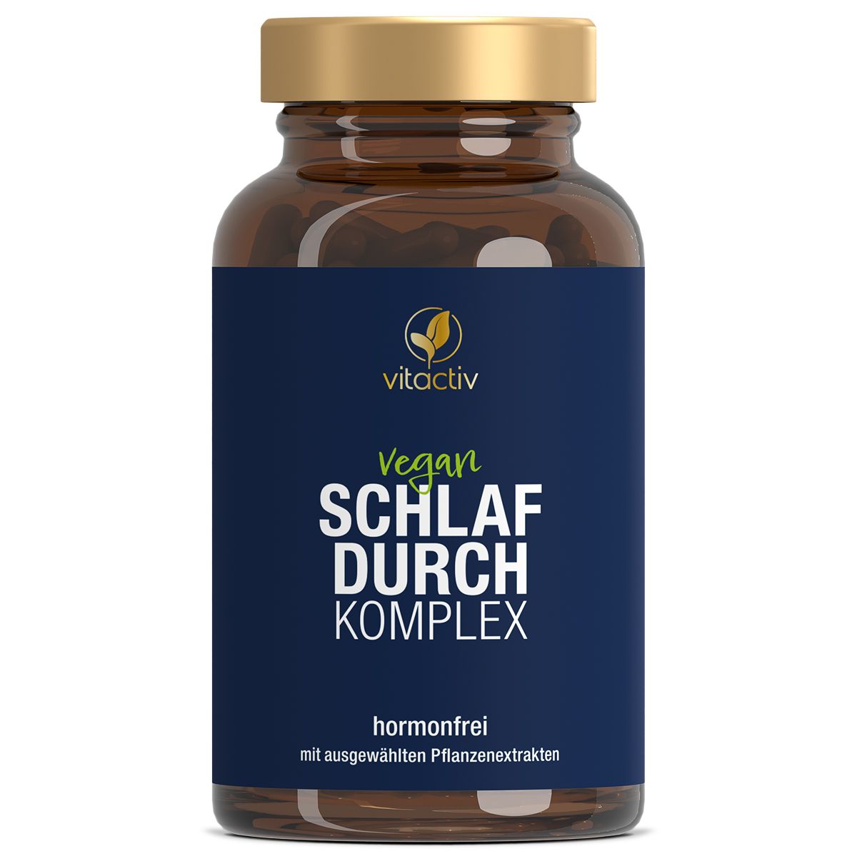 Vitactiv SchlafDURCH Komplex Flasche, dunkelbraunes Glas, goldener Deckel.