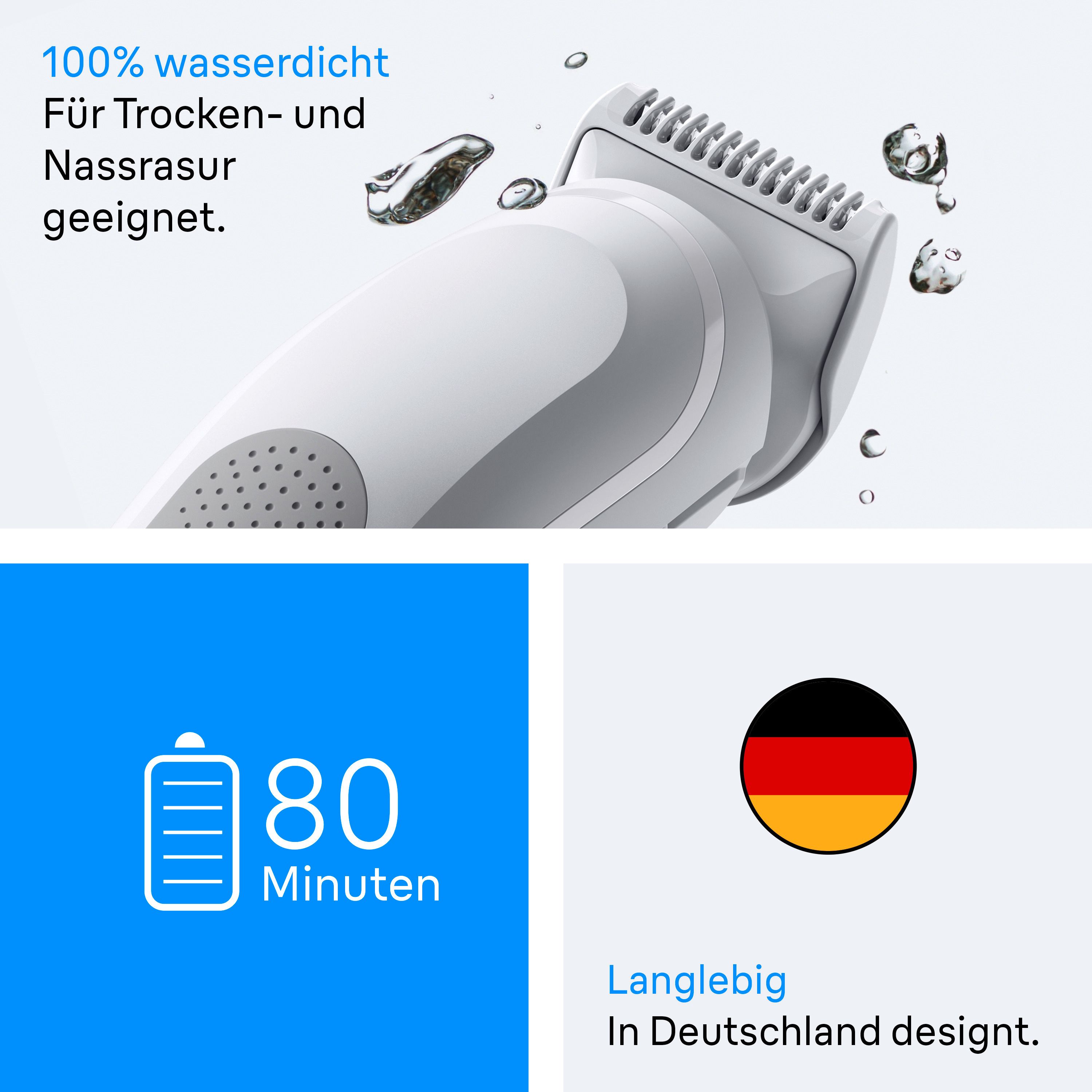 Braun BG3 BodyGroomer 100% wasserdicht für Trocken- und Nassrasur. 80 Minuten Laufzeit.