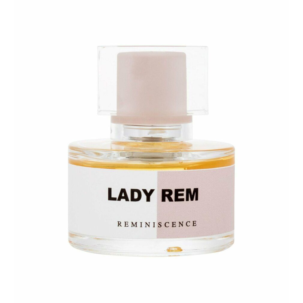 Glasflakon von Lady Rem Eau de Parfum. Aufschrift: Lady Rem, Reminiscence. Transparenter Verschluss.