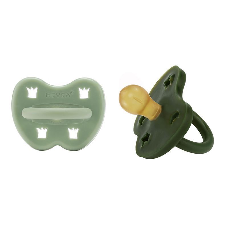 Hevea Schnuller rund ab 3 Monate 2er-Pack Moss Green + Deep Forrest Green