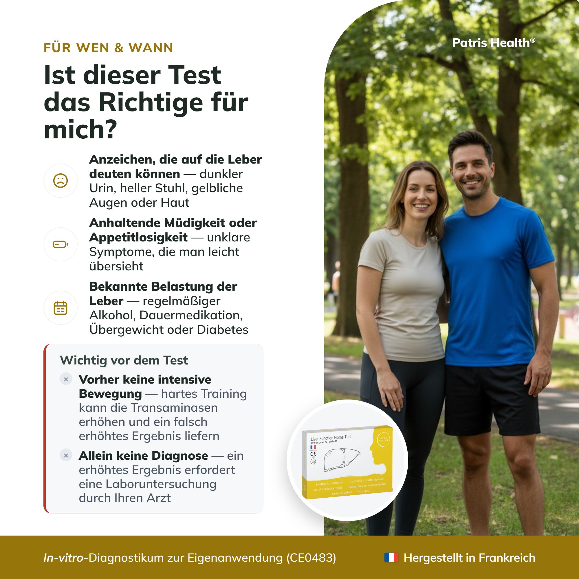 Für wen ist der Lebertest von Patris Health geeignet? Anzeichen, Symptome, Belastungen der Leber.