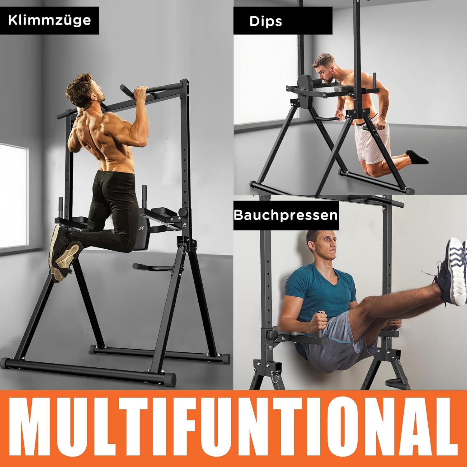 DH FitLife Faltbar Power Tower Dip Station mit Rückentrainer