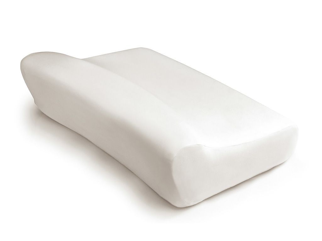 Ein weißes Sissel® Classic Nackenkissen aus Schaumstoff mit ergonomischer Form.