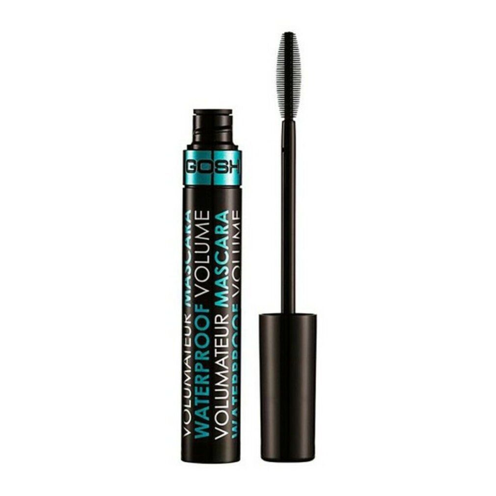 Schwarze Mascara-Tube mit Bürste. Aufschrift: WATERPROOF VOLUME. Marke: GOSH.