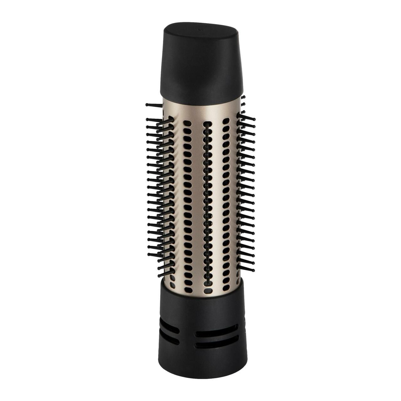 Bürstenaufsatz für Warmluftstyler. Goldfarbener Bürstenkopf mit schwarzen Borsten.