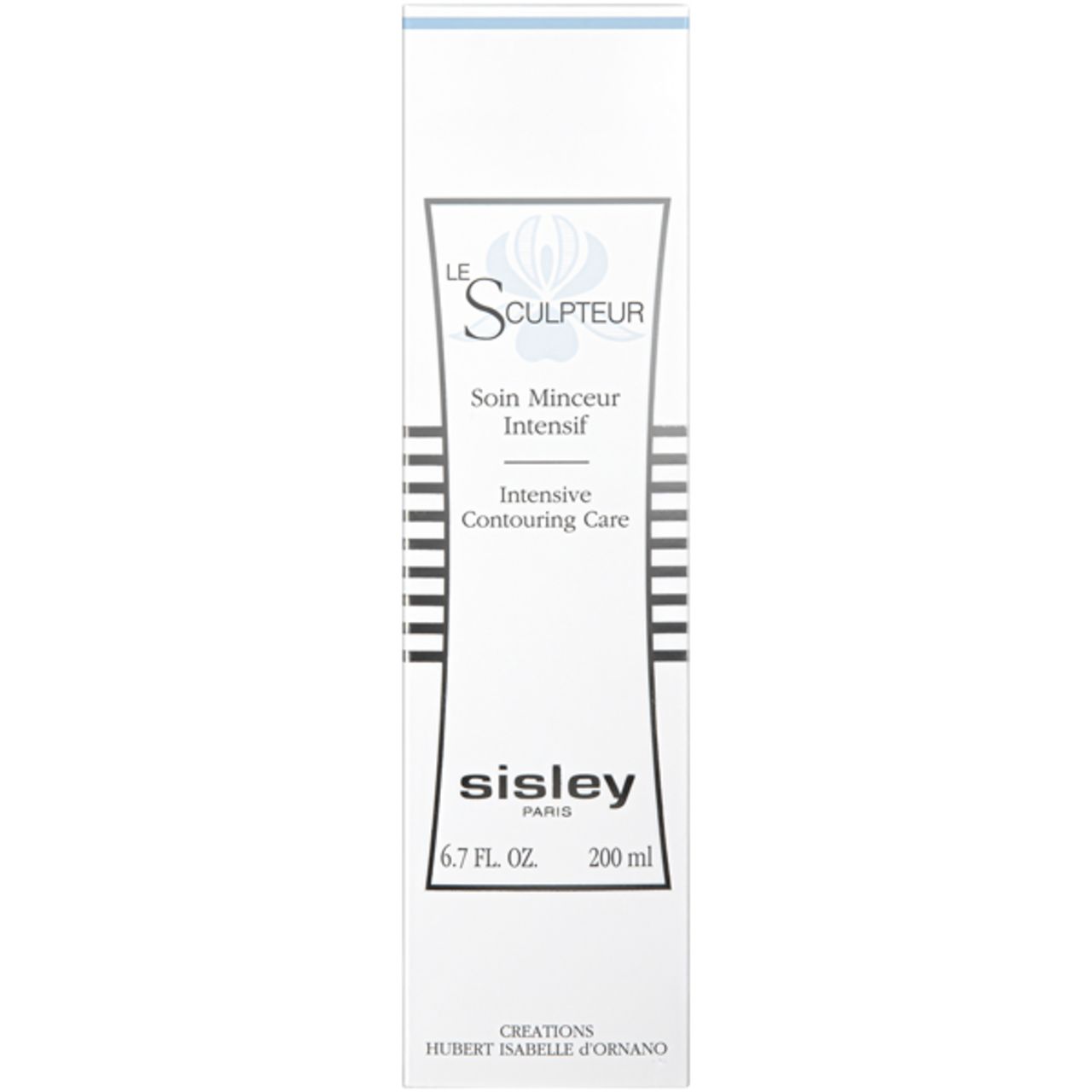 Weißer Karton. Aufschrift: Le Sculpteur, Soin Minceur Intensif, Intensive Contouring Care. Marke: Sisley. Volumen: 200 ml.